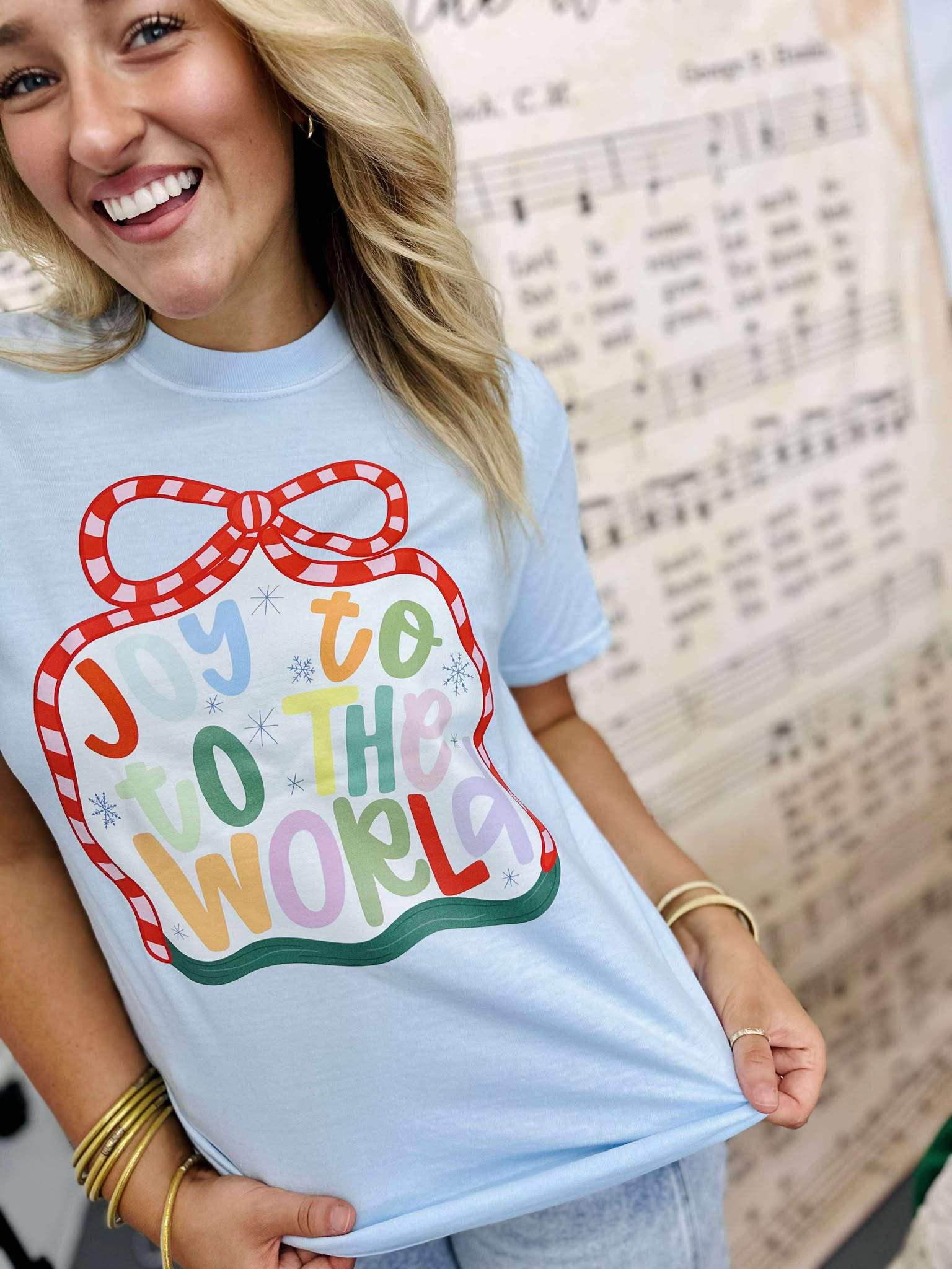 Joy To The World Chambray Graphic Tee