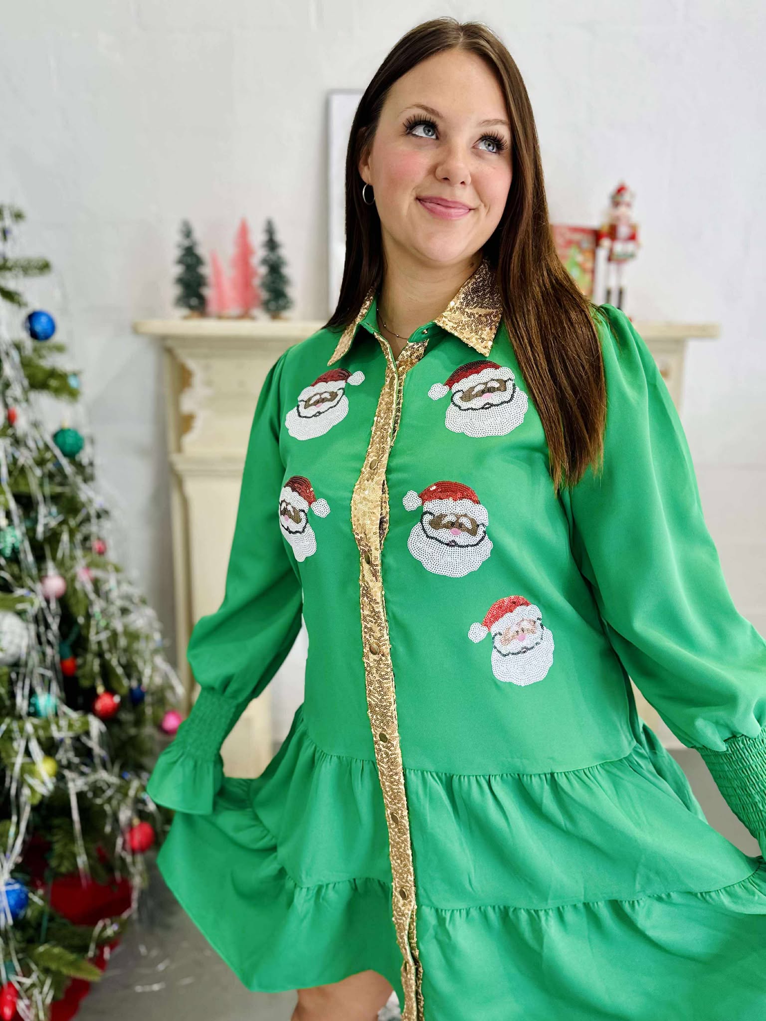 Sequin Santa Button Down Dress