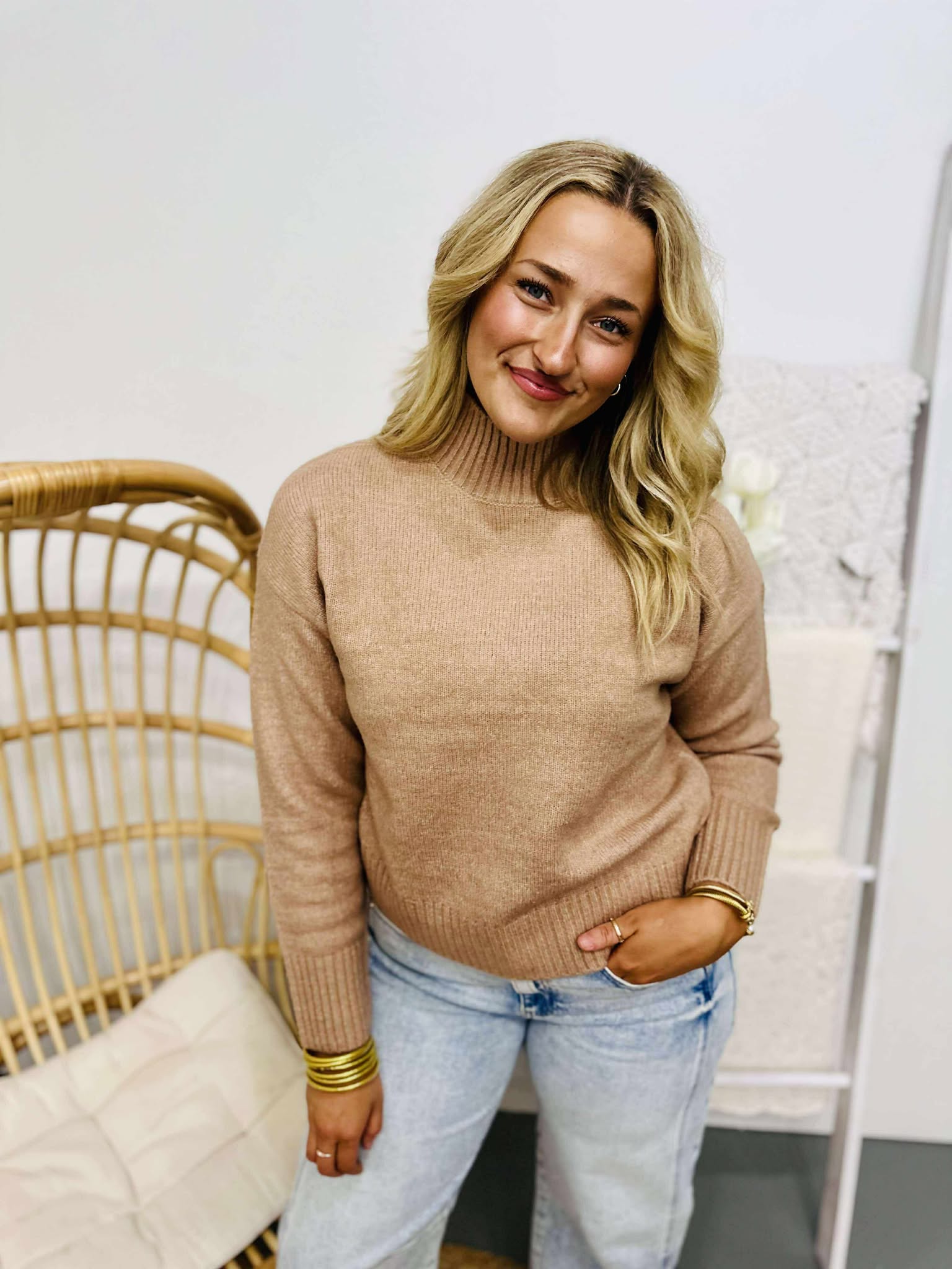 High Neck Drop Shoulder Sweater