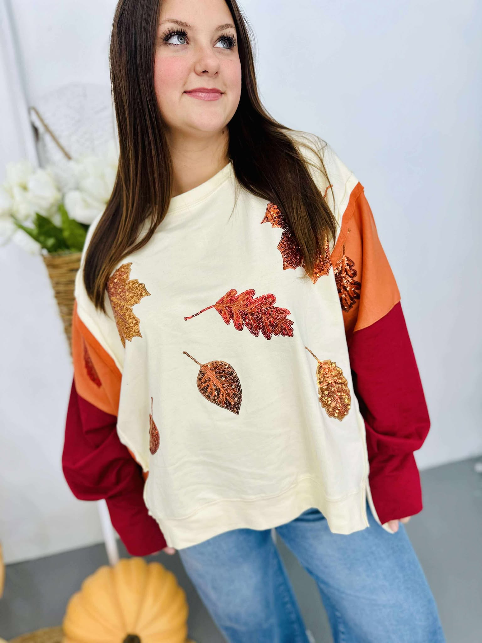 Fall Leaves Sequin Oversized Pullover
