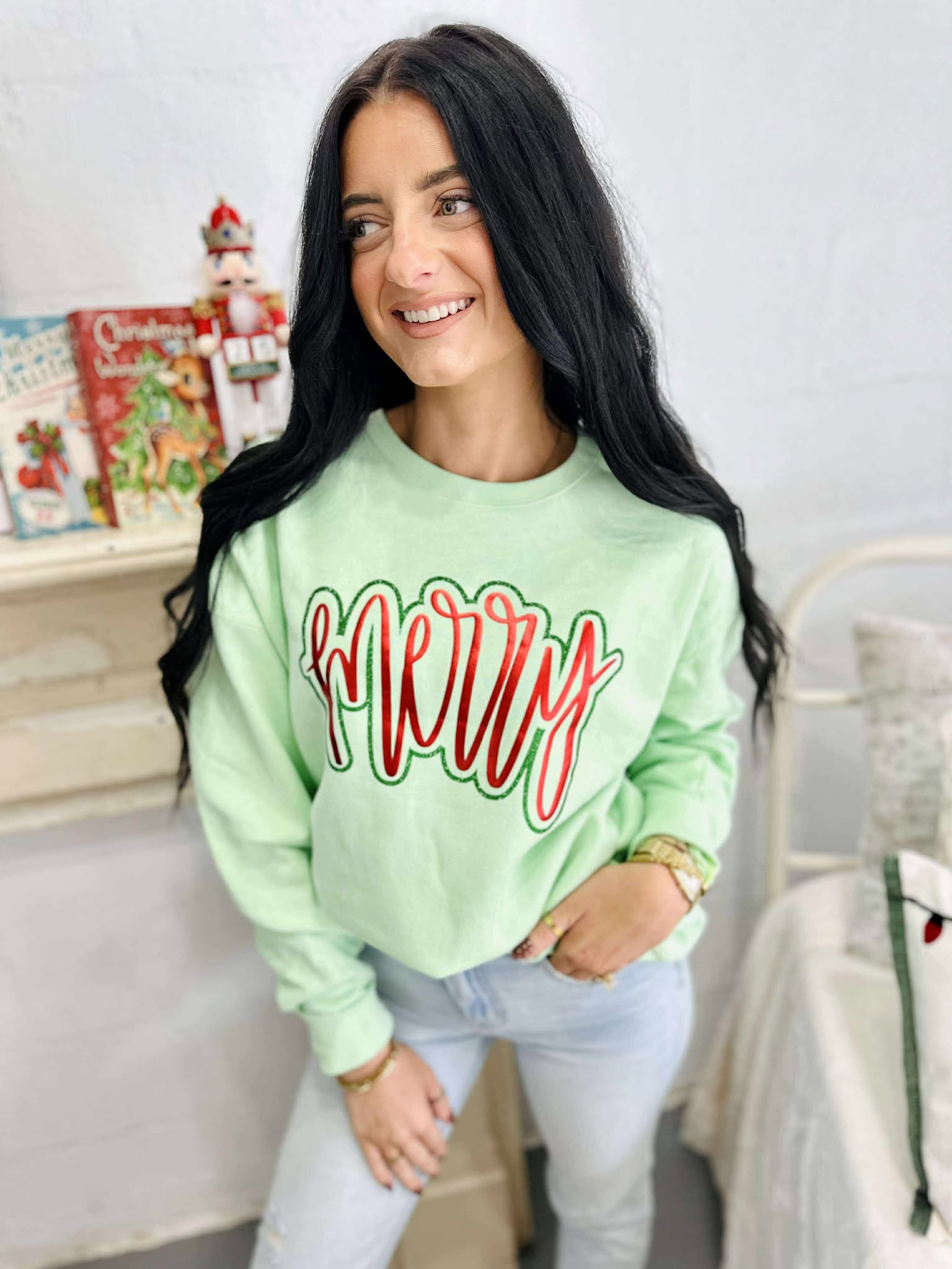 Merry Glitter Puff Sweatshirt
