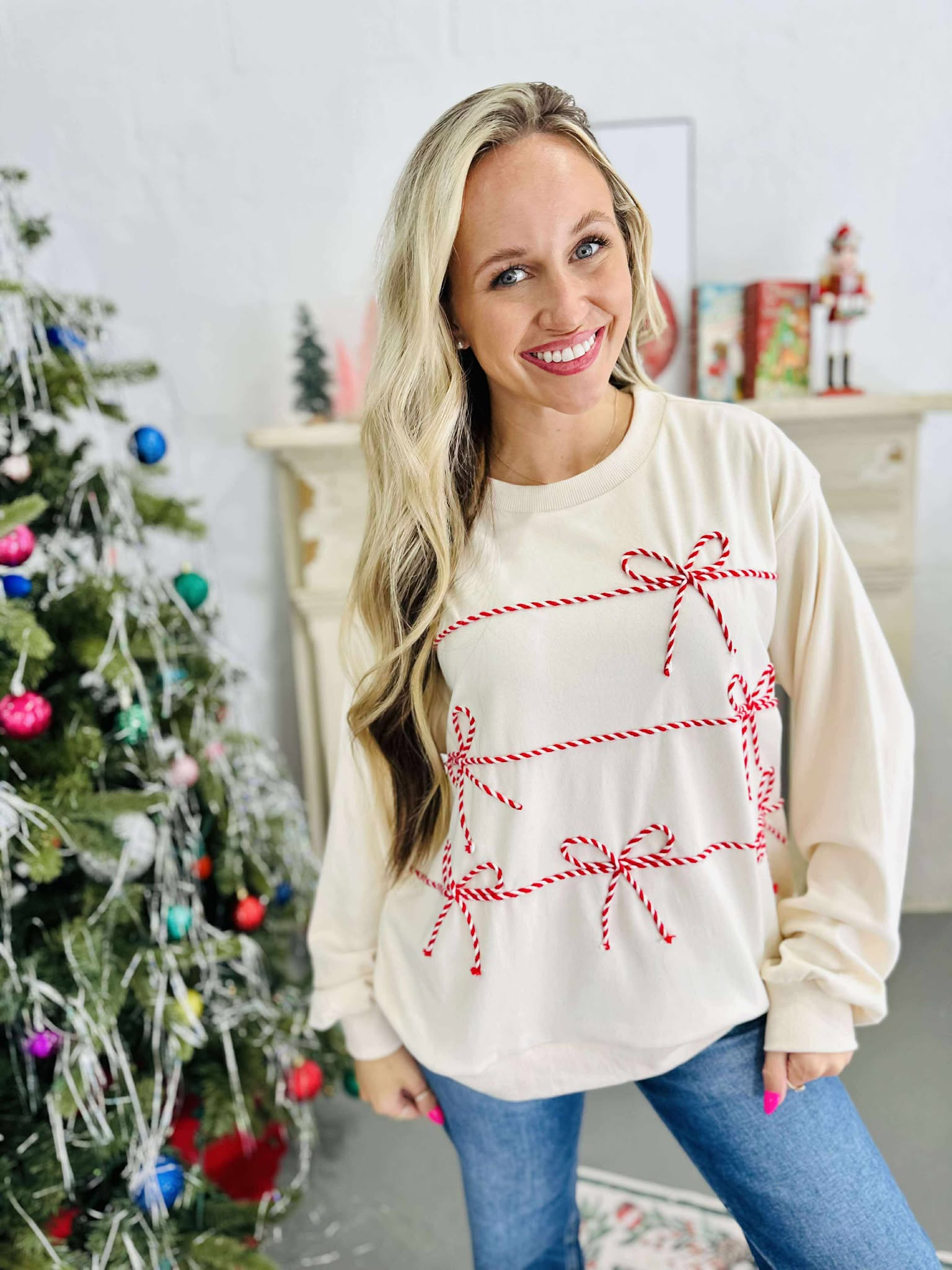 Candy Cane Twist Bow Pullover