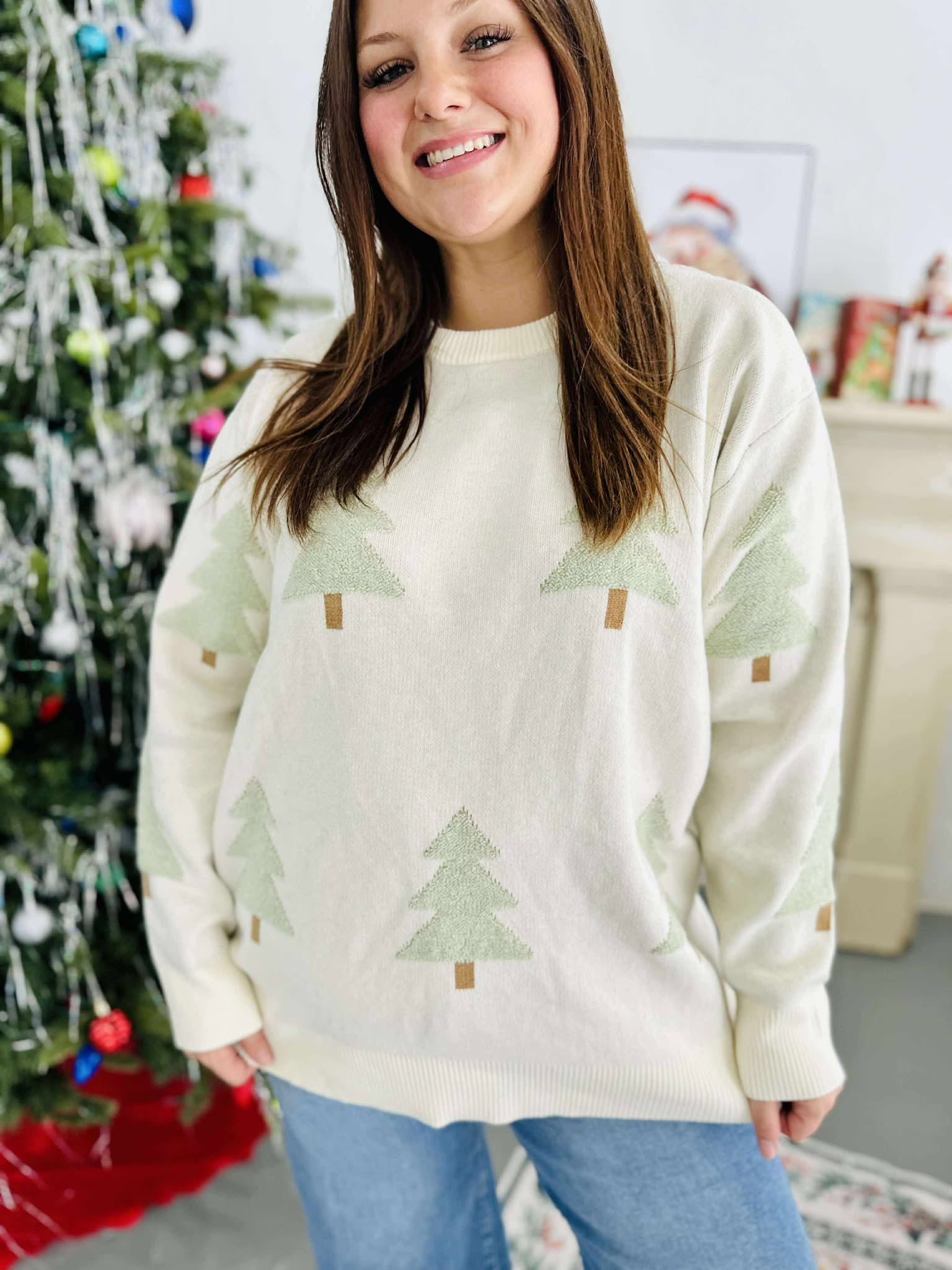 3-D Christmas Tree Ivory Sweater