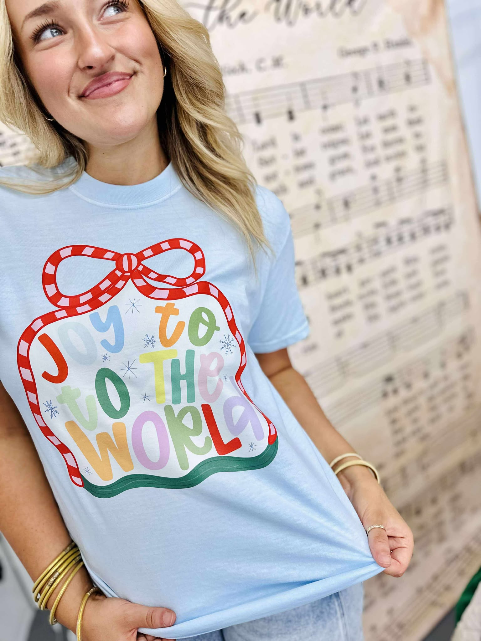 Joy To The World Chambray Graphic Tee