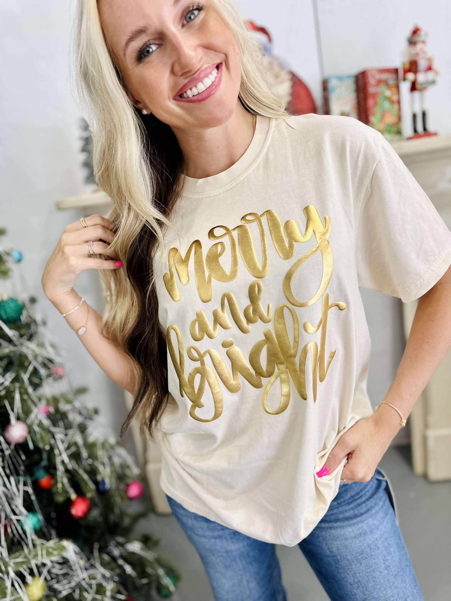 Merry & Bright Ivory Graphic Tee