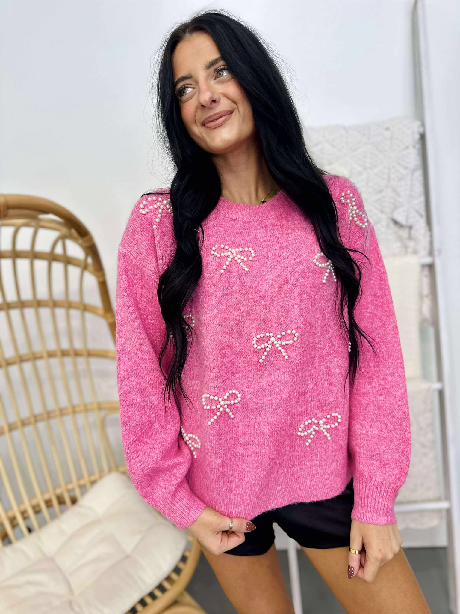 Pearl Beaded Bow Sweater