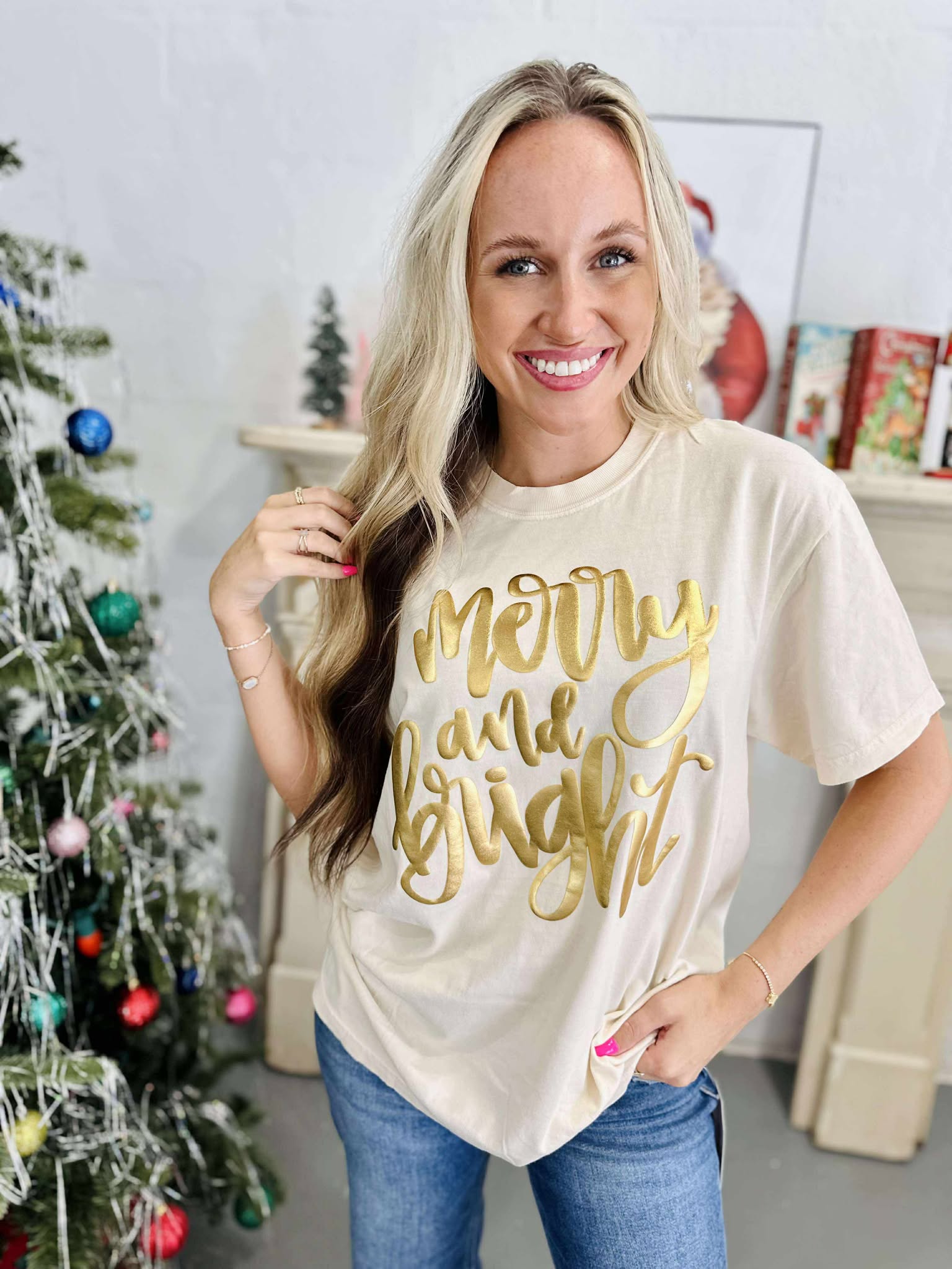 Merry & Bright Ivory Graphic Tee