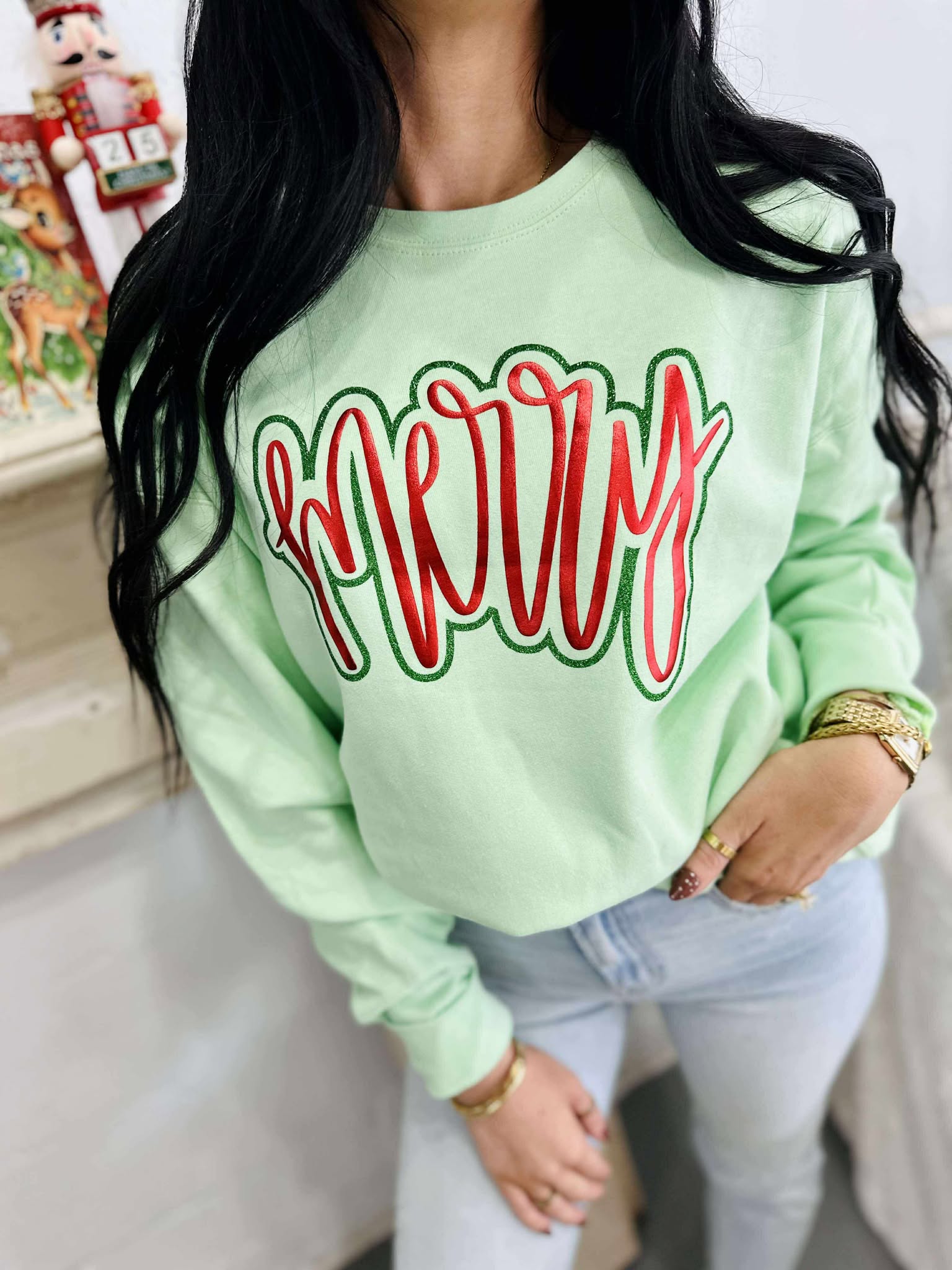 Merry Glitter Puff Sweatshirt