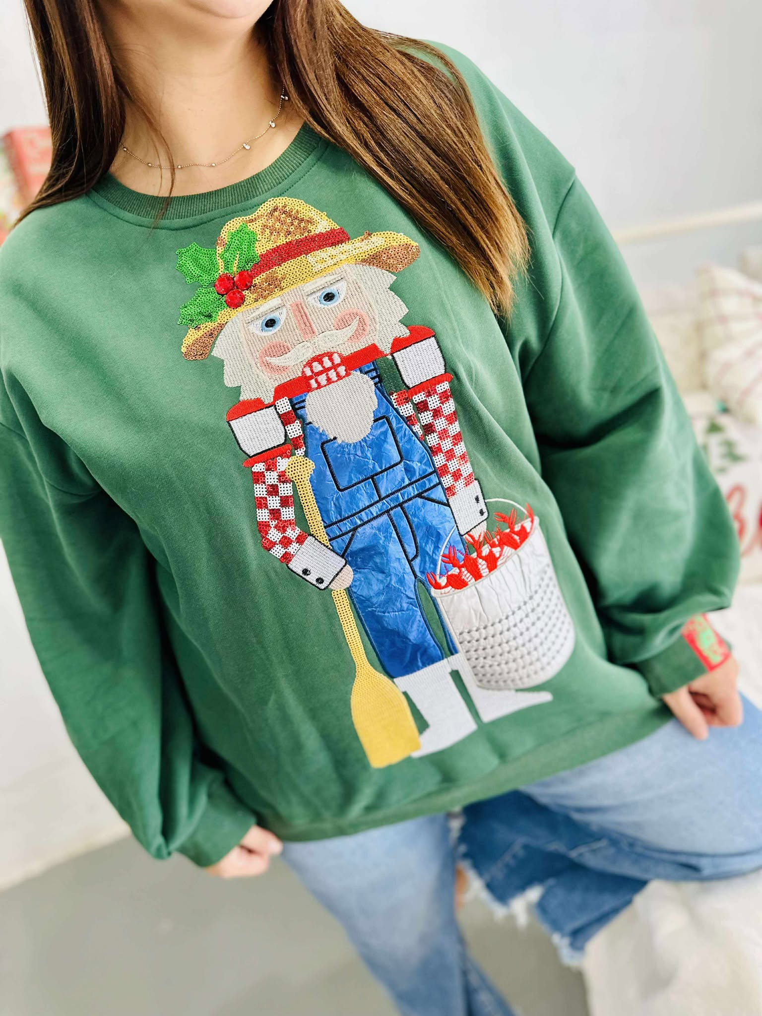 Queen Of Sparkles Dark Green Cajun Nutcracker Sweatshirt