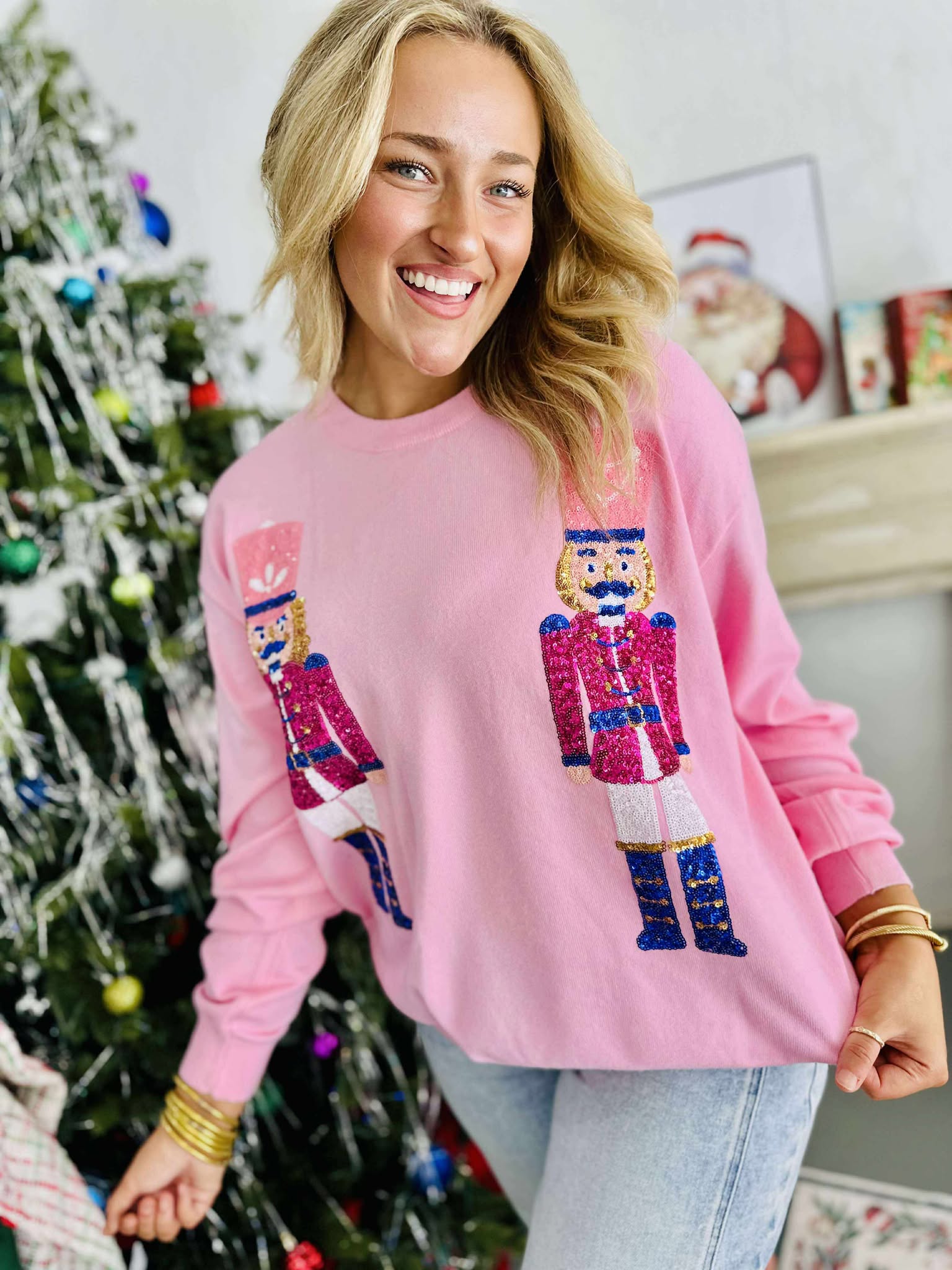 Nutcracker Sequin Pink Sweater
