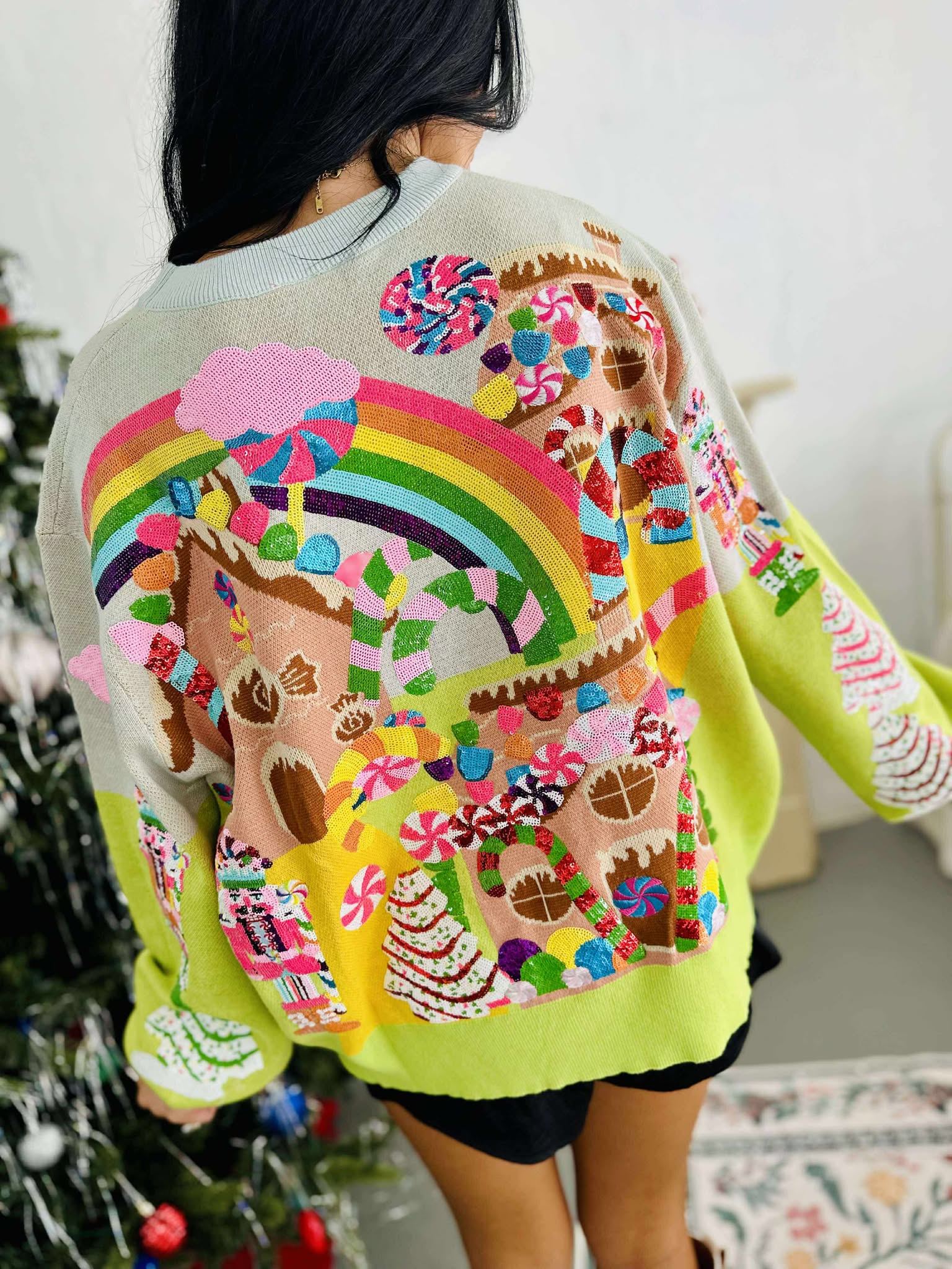 Queen Of Sparkles Multi Christmas Candyland Knit Sweater