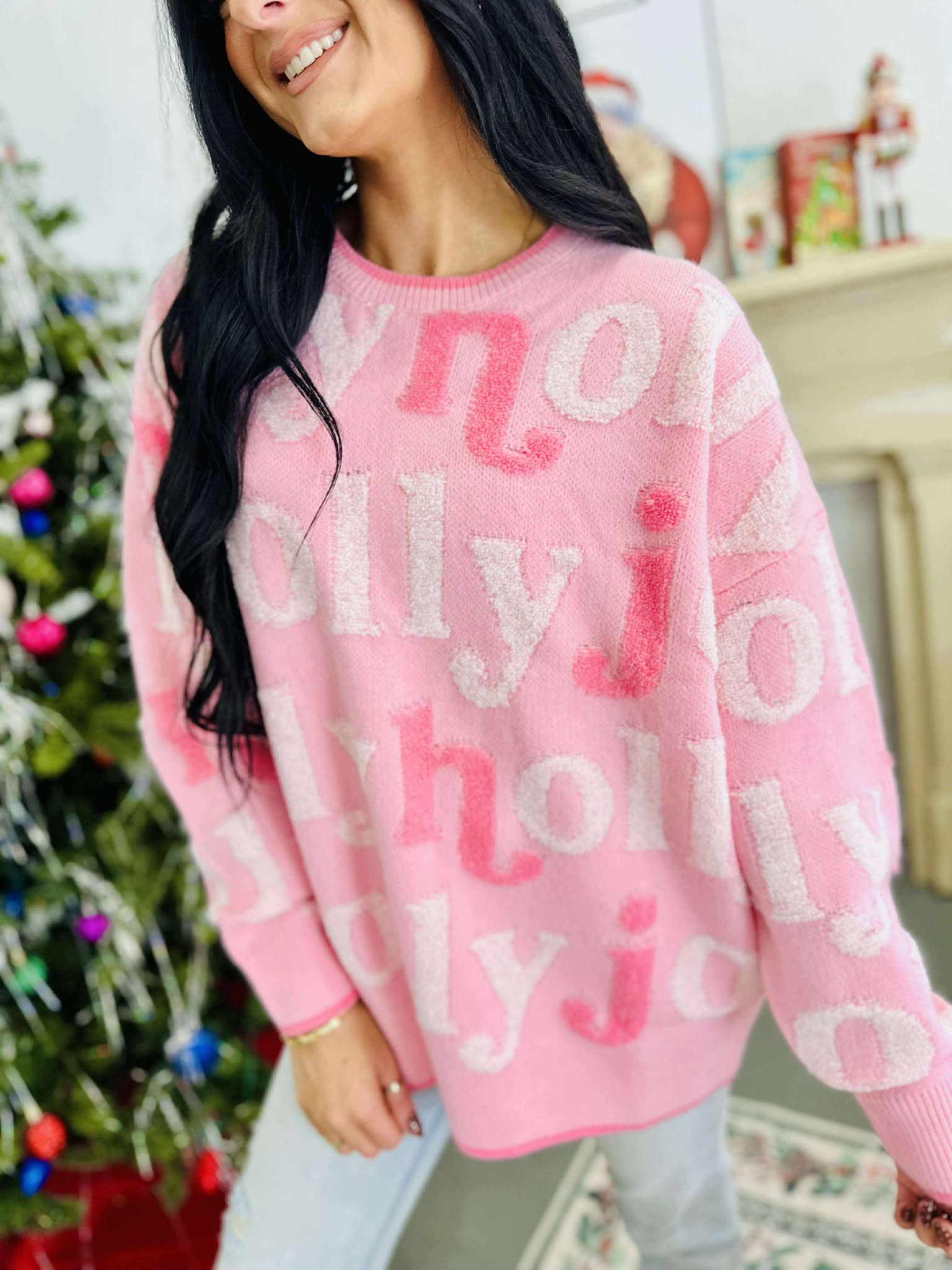 Holly Jolly Pink Yarn Pullover