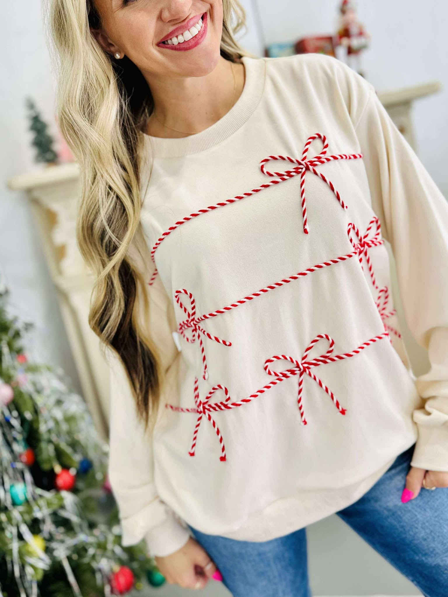Candy Cane Twist Bow Pullover