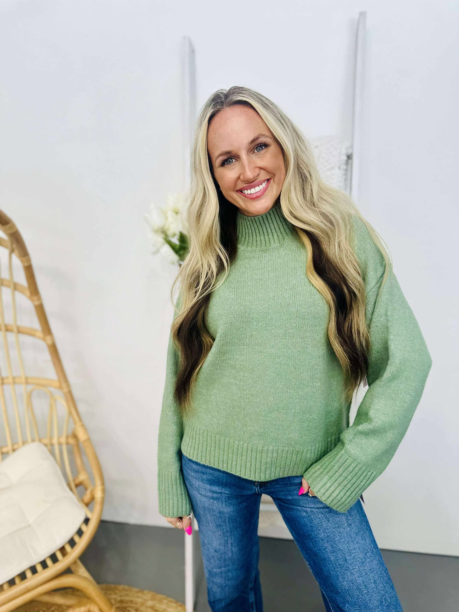 High Neck Drop Shoulder Sweater