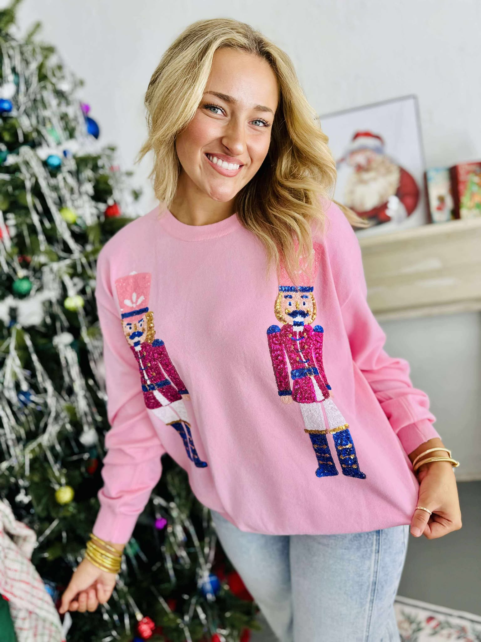 Nutcracker Sequin Pink Sweater
