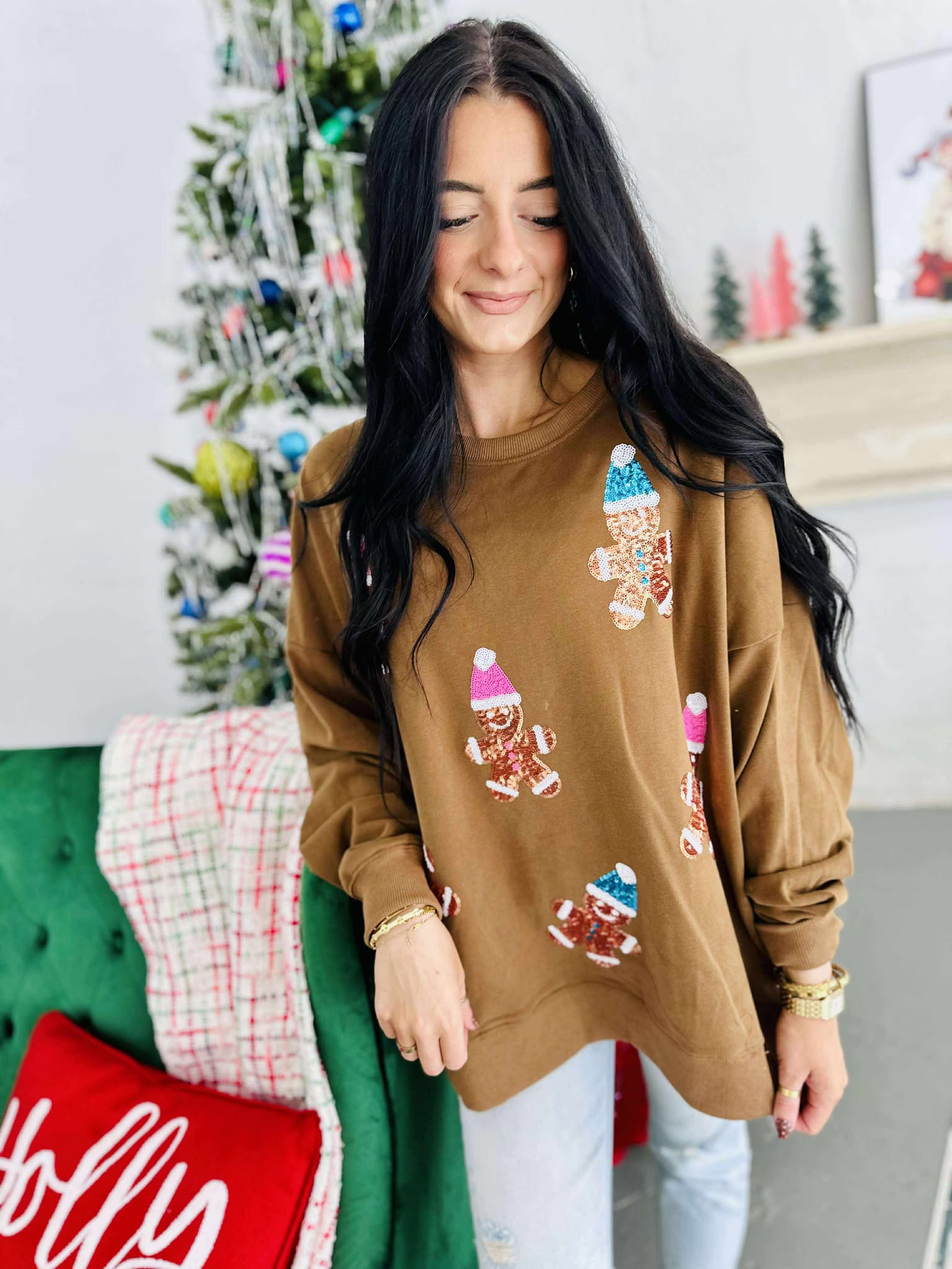 Sequin Gingerbread Brown Pullover