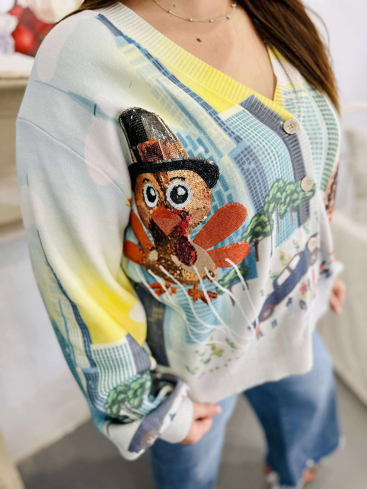 Queen Of Sparkles Multi Thanksgiving Parade Button Up Cardigan