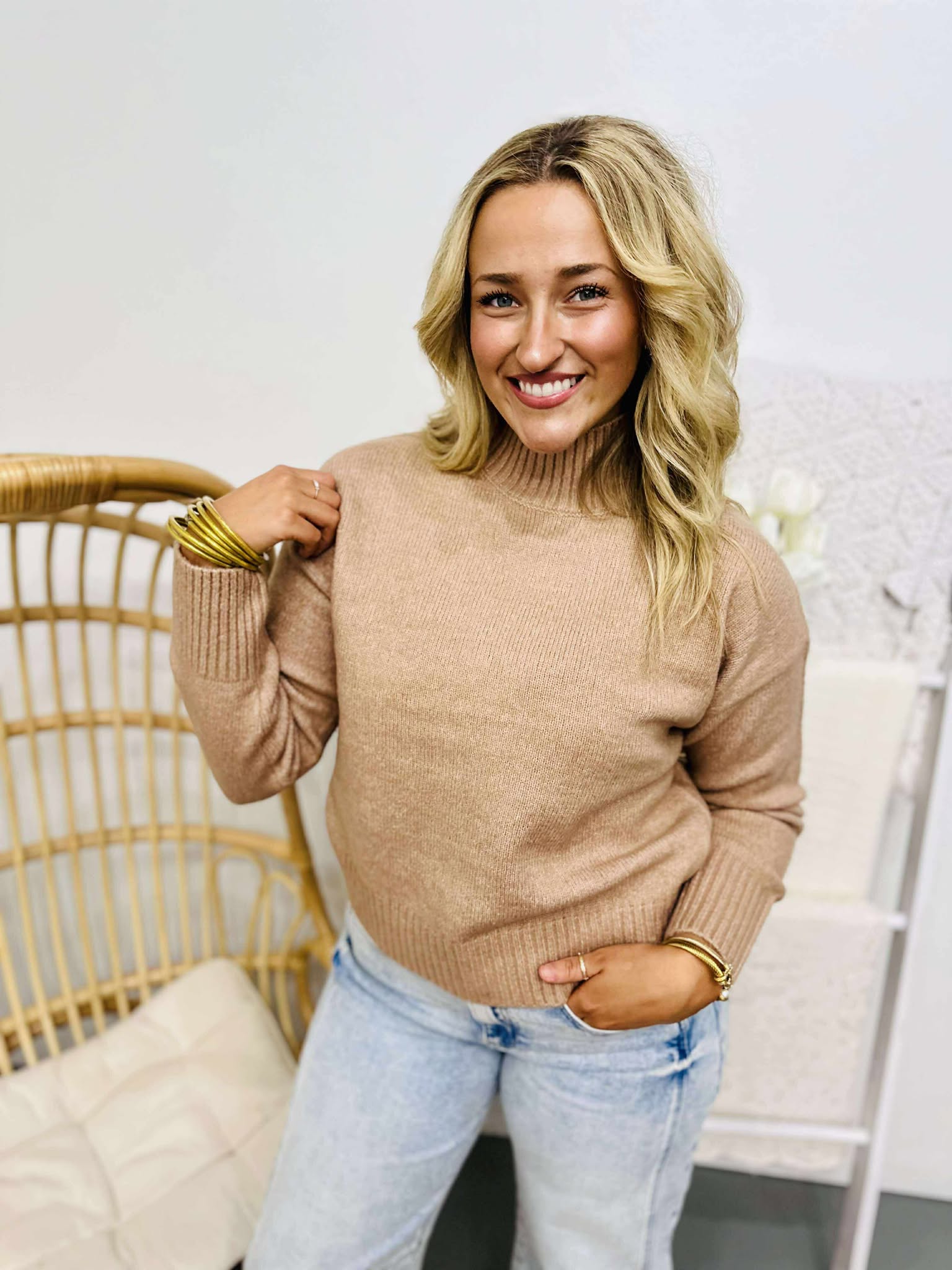 High Neck Drop Shoulder Sweater