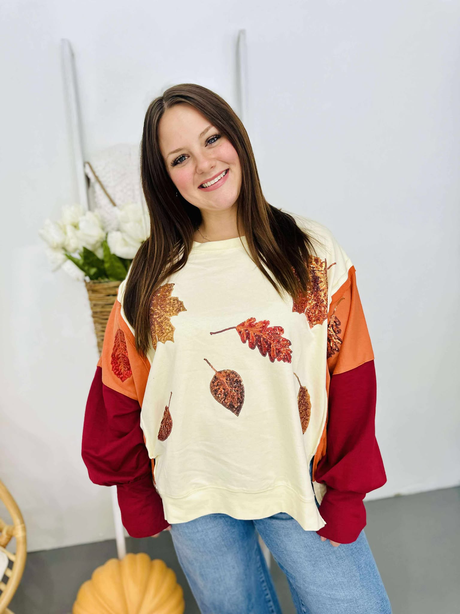 Fall Leaves Sequin Oversized Pullover