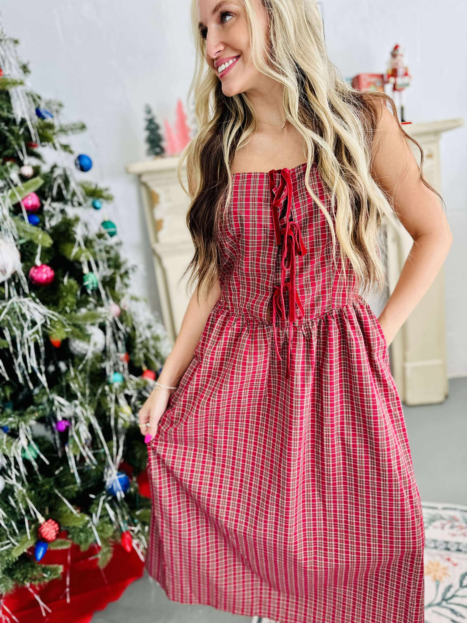 Berry Sweet Plaid Midi Dress