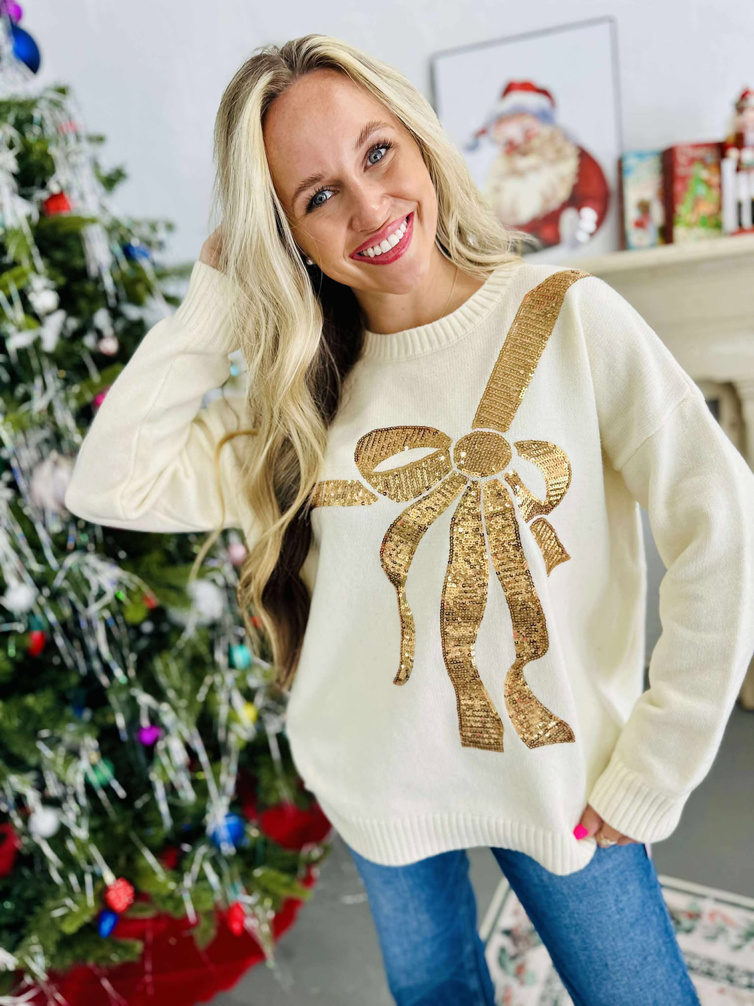 Sequin Christmas Bow Sweater