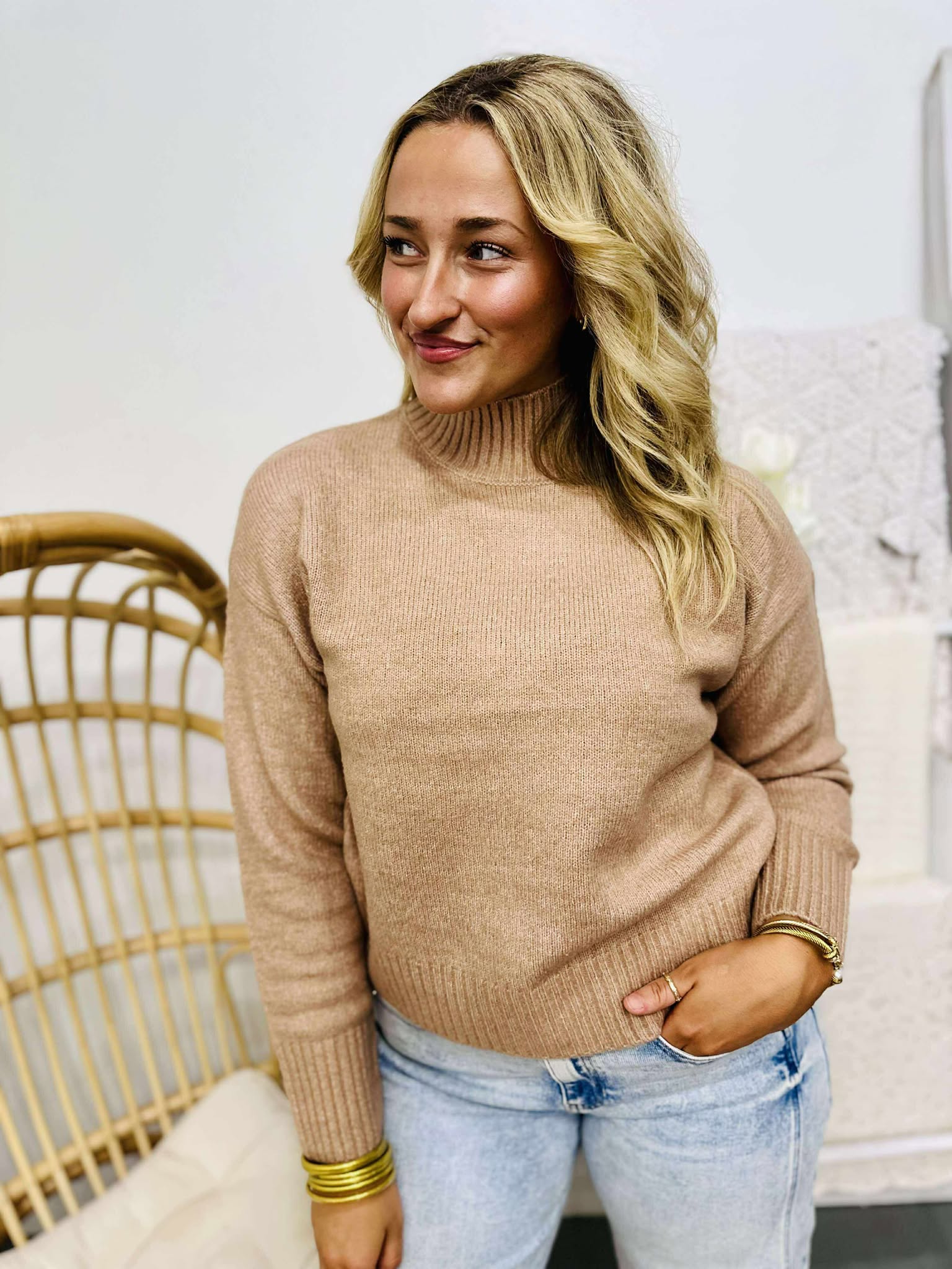 High Neck Drop Shoulder Sweater