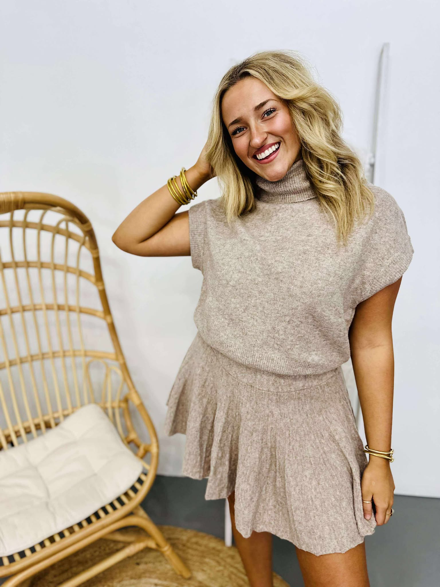 Turtleneck Top And Pleated Skirt Set