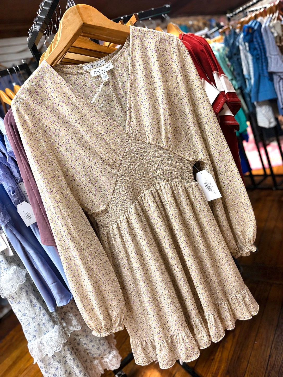Effortless Floral Plunge Neckline Dress