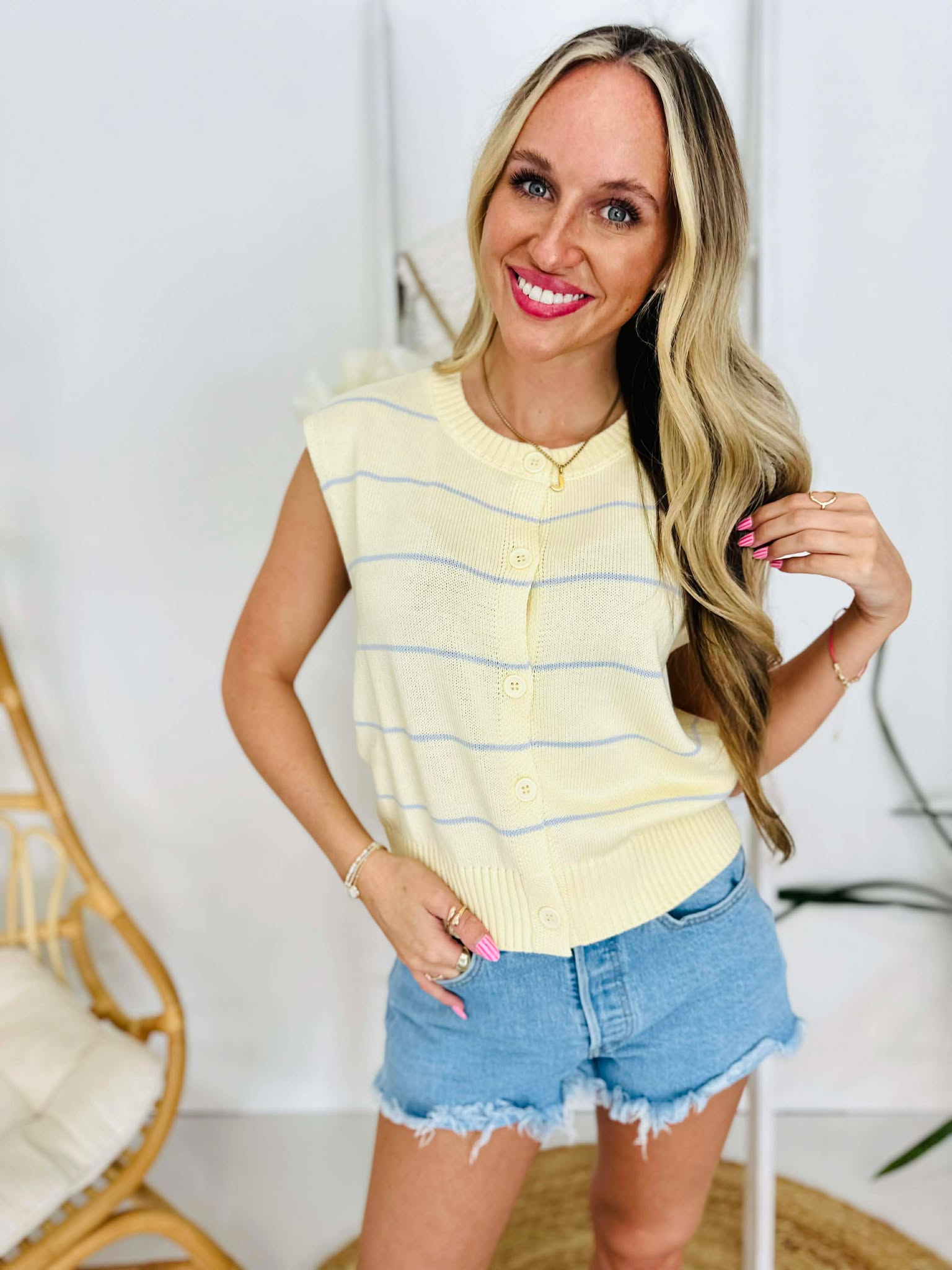 Spring Fling Button Down Sleeveless Sweater