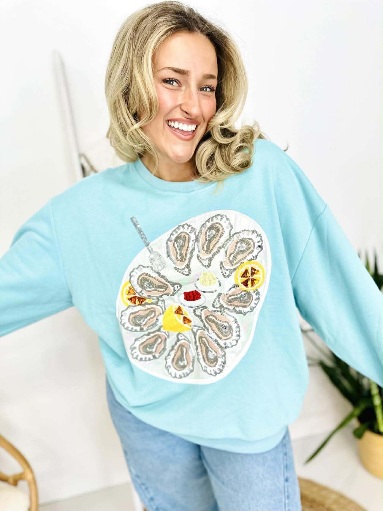 Queen Of Sparkles Mint Blue Oyster Platter Sweatshirt