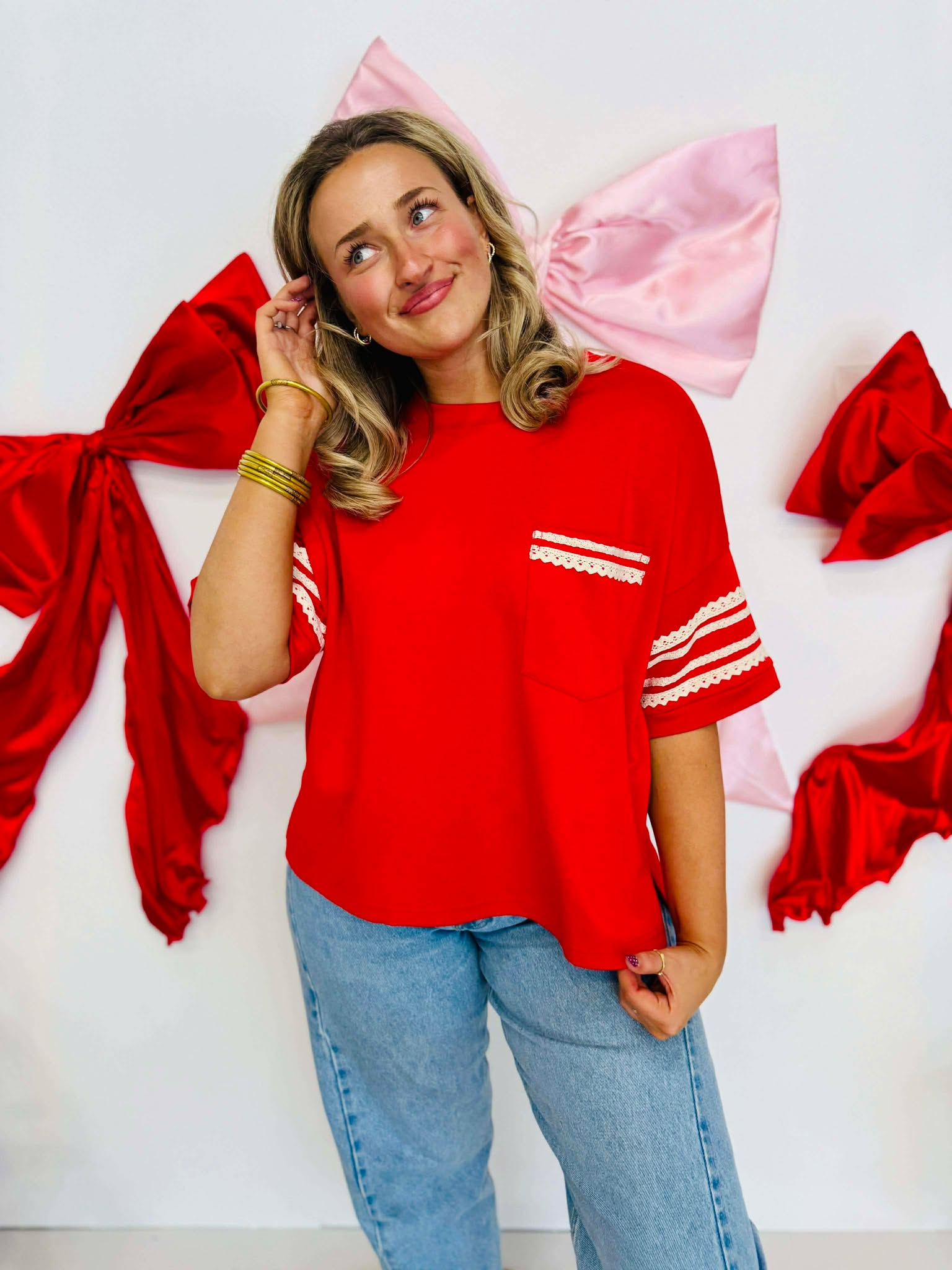 Double Red Flowy Blouse