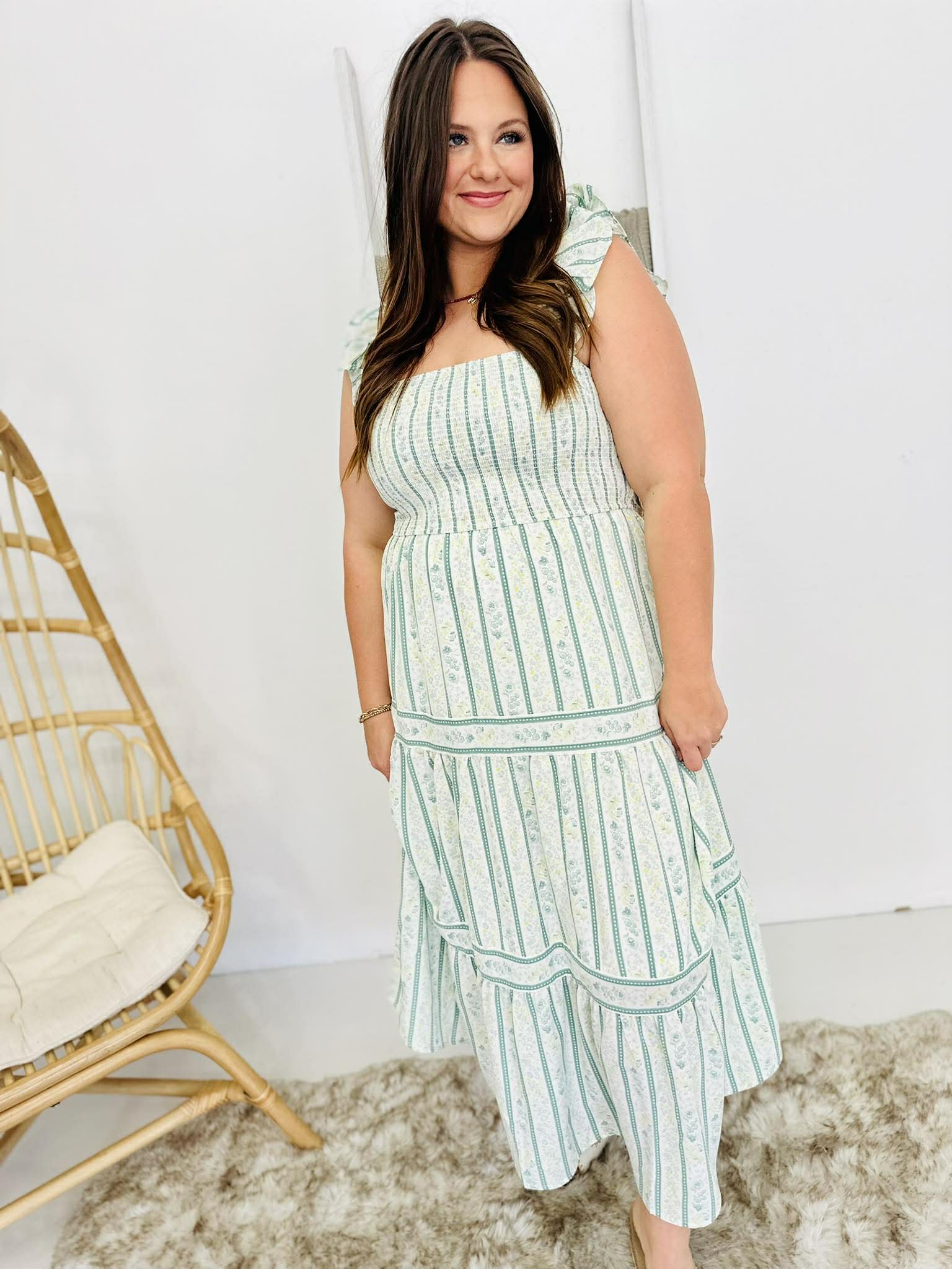 Something Floral Stripe Midi Dress