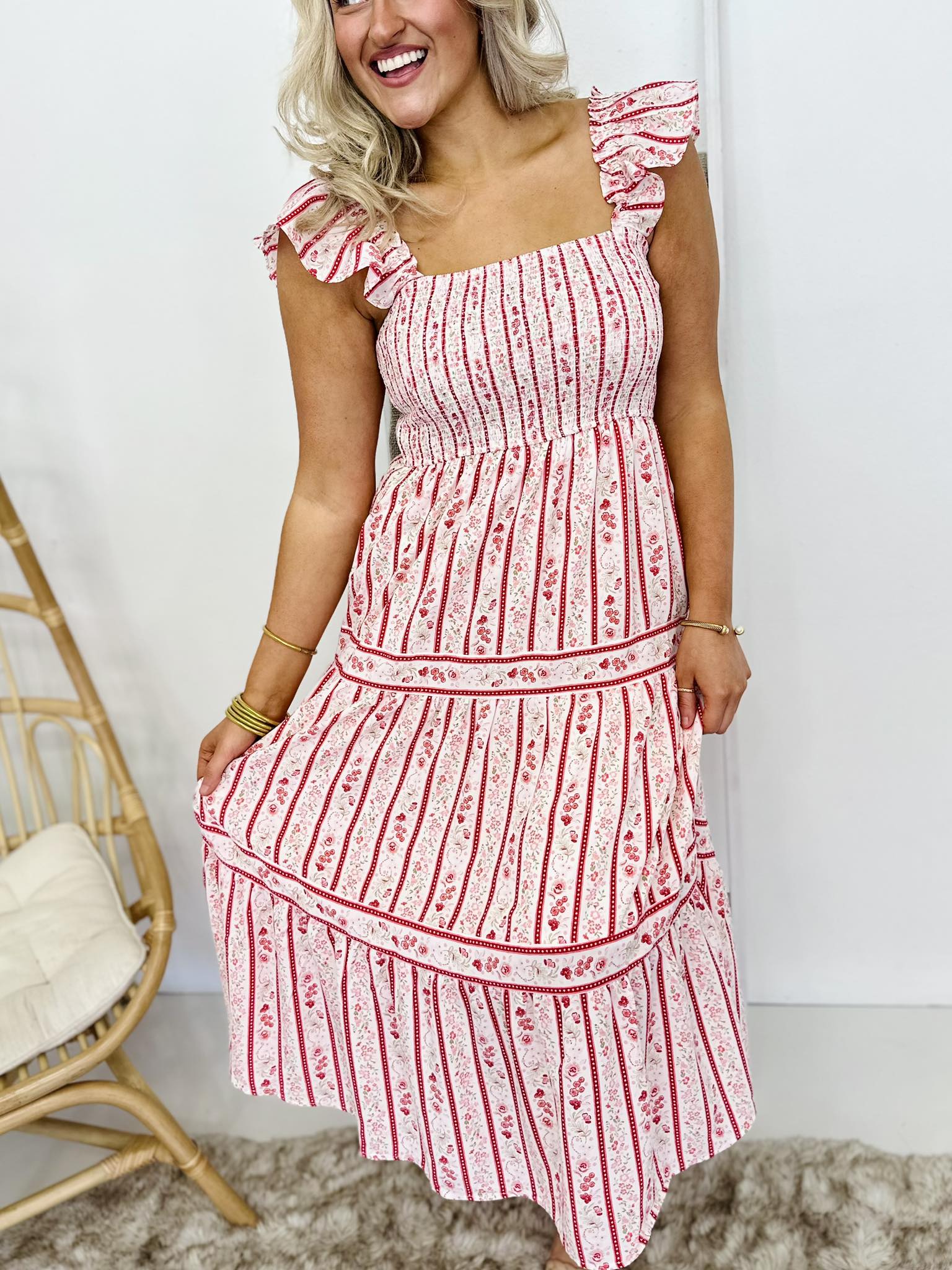 Something Floral Stripe Midi Dress