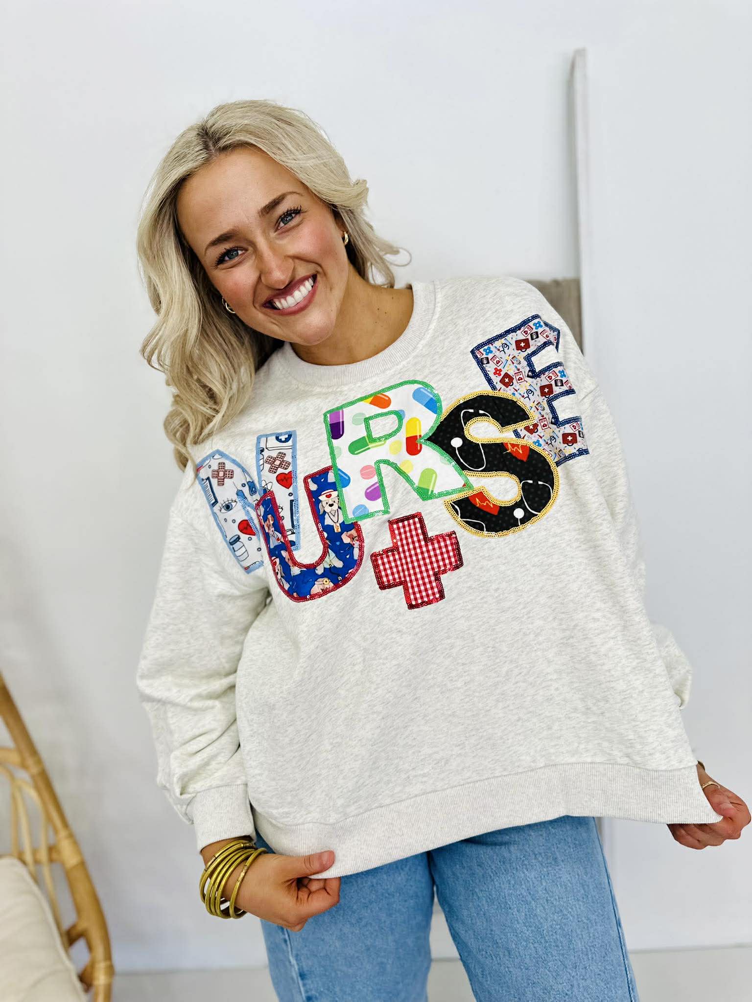 Queen Of Sparkles Grey 'Nurse' Multi Fabric Sweatshirt