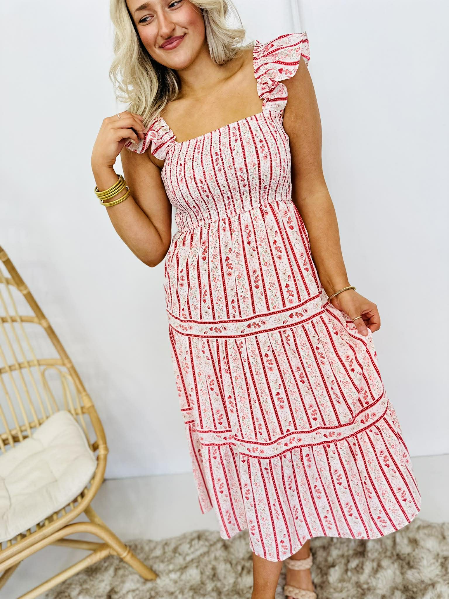 Something Floral Stripe Midi Dress