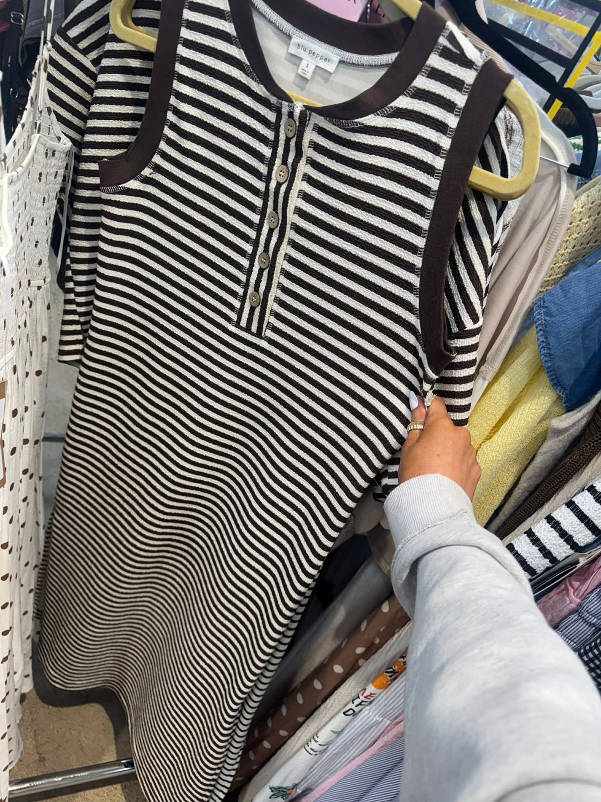 Striped Knit Henley Tank Midi Dress