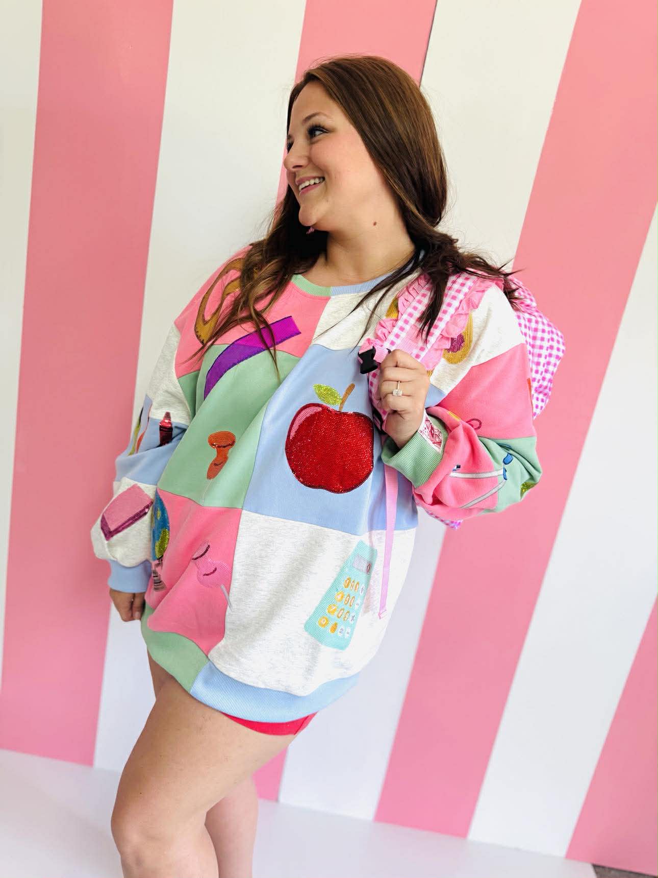 Queen Of Sparkles Teacher Checkered Icon Sweatshirt