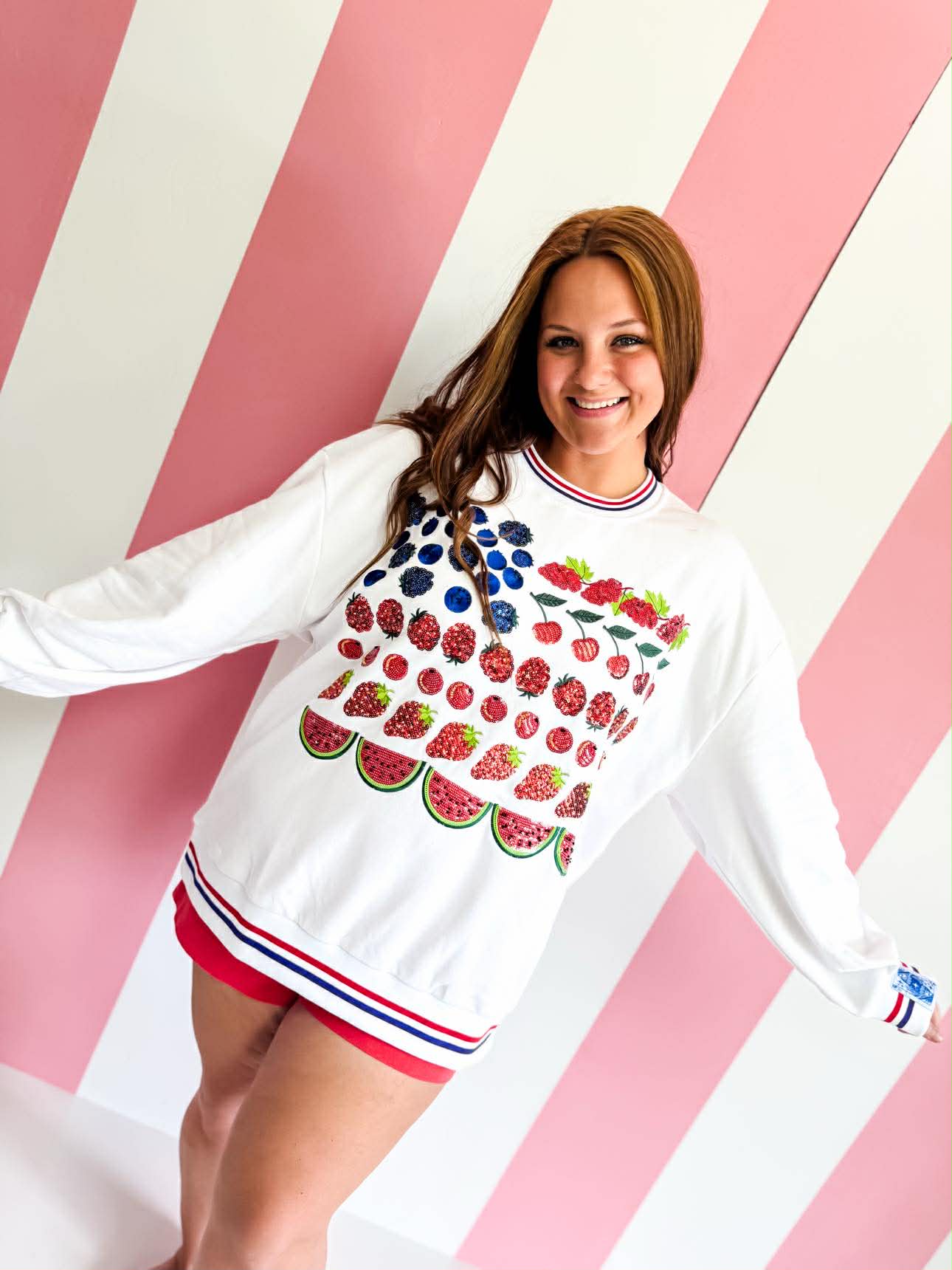 Queen Of Sparkles White Fruit USA Flag Sweatshirt