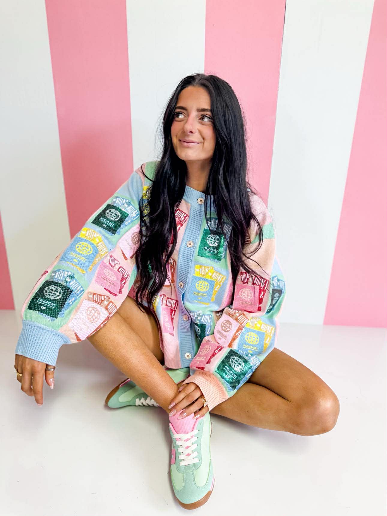 Queen Of Sparkles Multi Colorblock Passport Button Up Cardigan