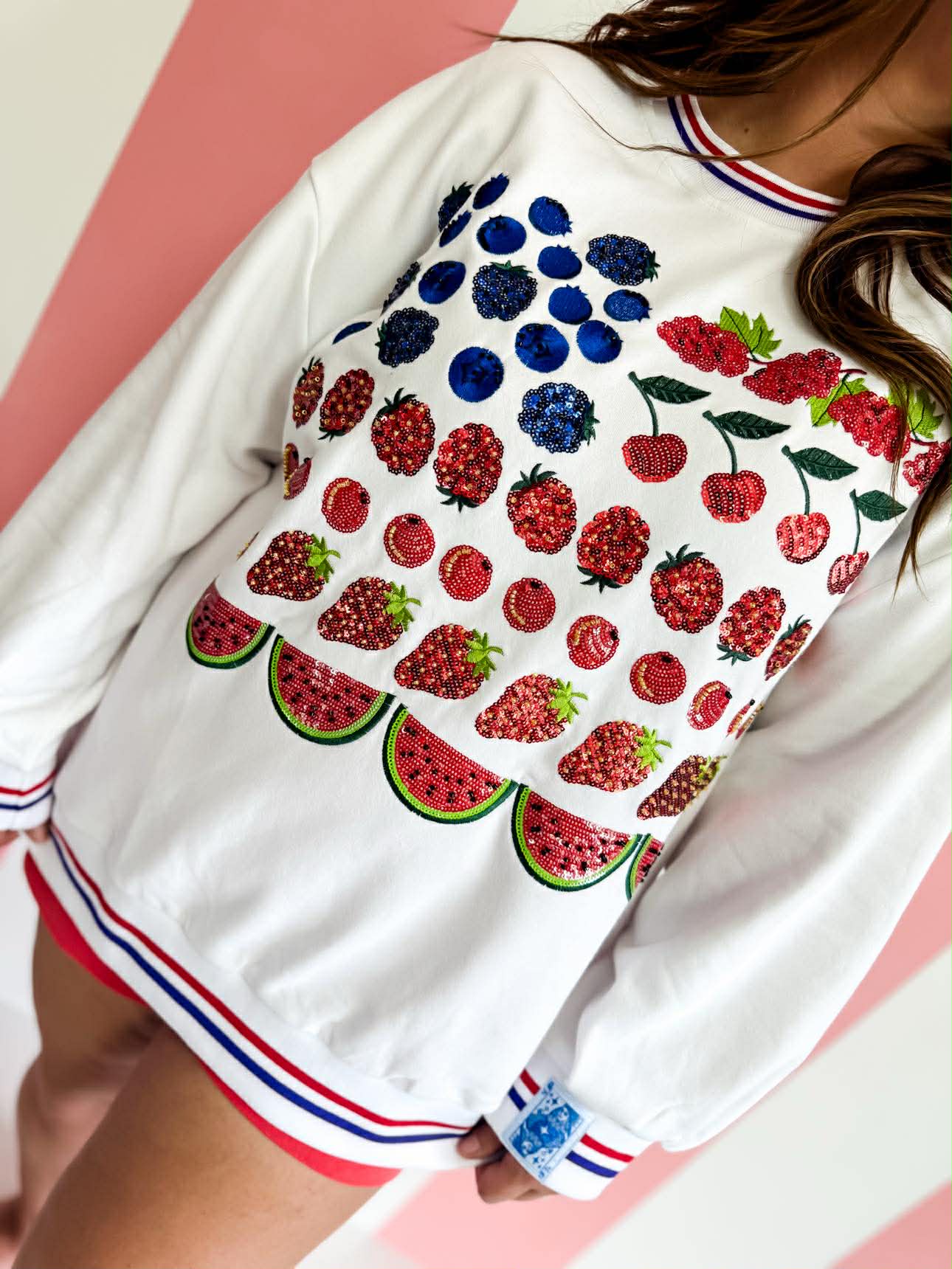 Queen Of Sparkles White Fruit USA Flag Sweatshirt