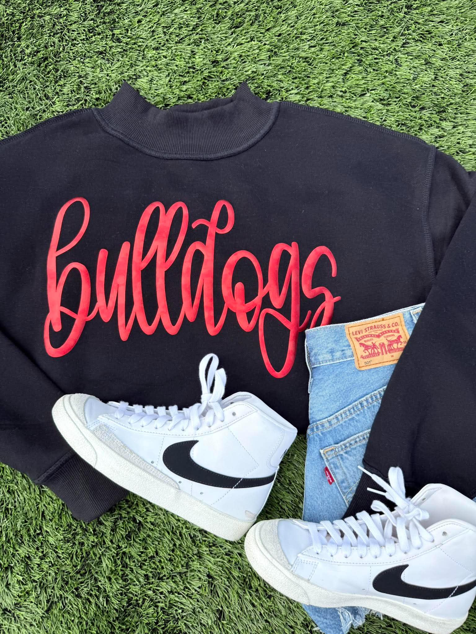 Script Puff Mascot Black Mock Neck - #GAME120