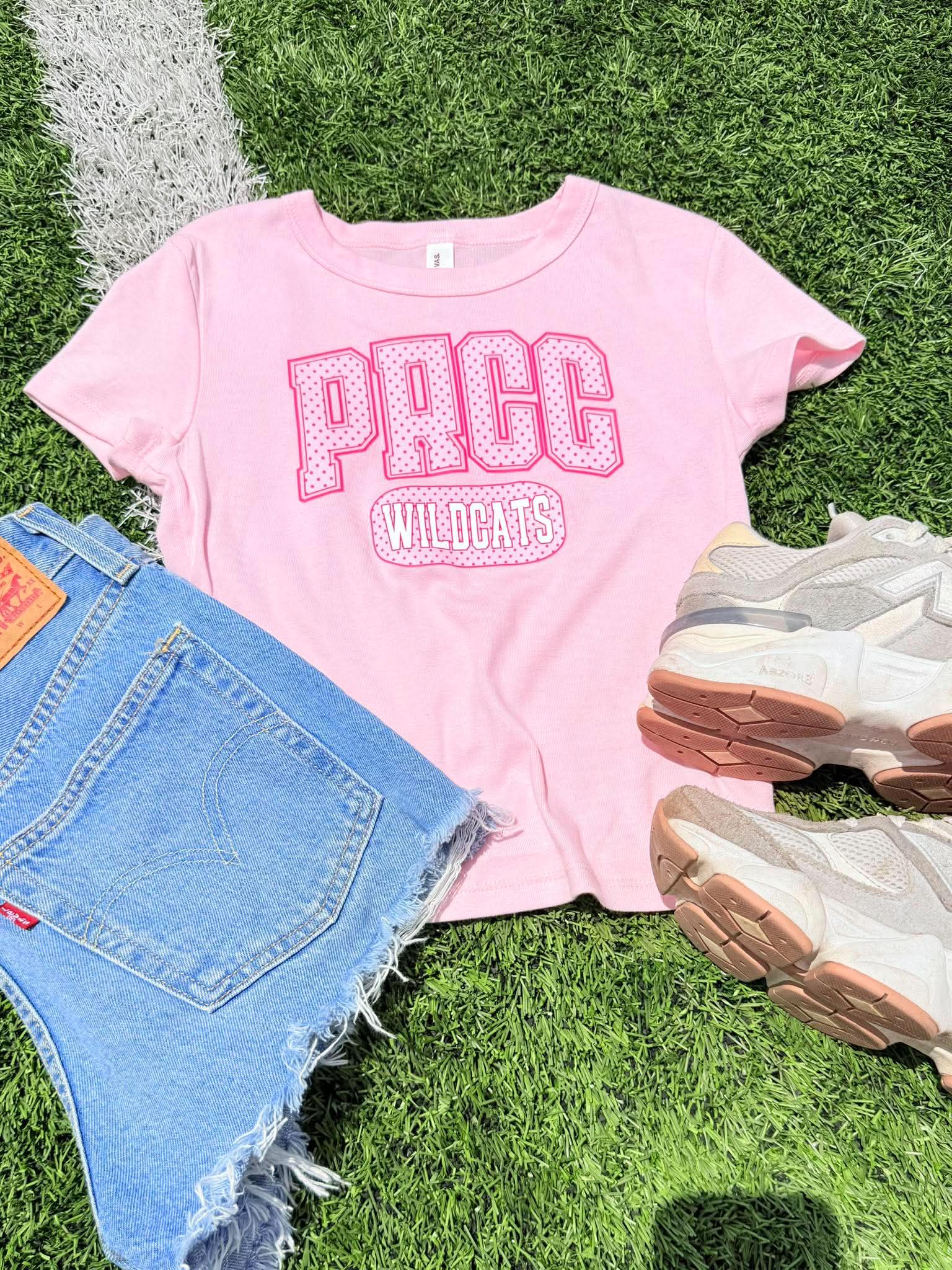 Custom Polka Dot School/Mascot Pink Cropped Tee - #GAME79