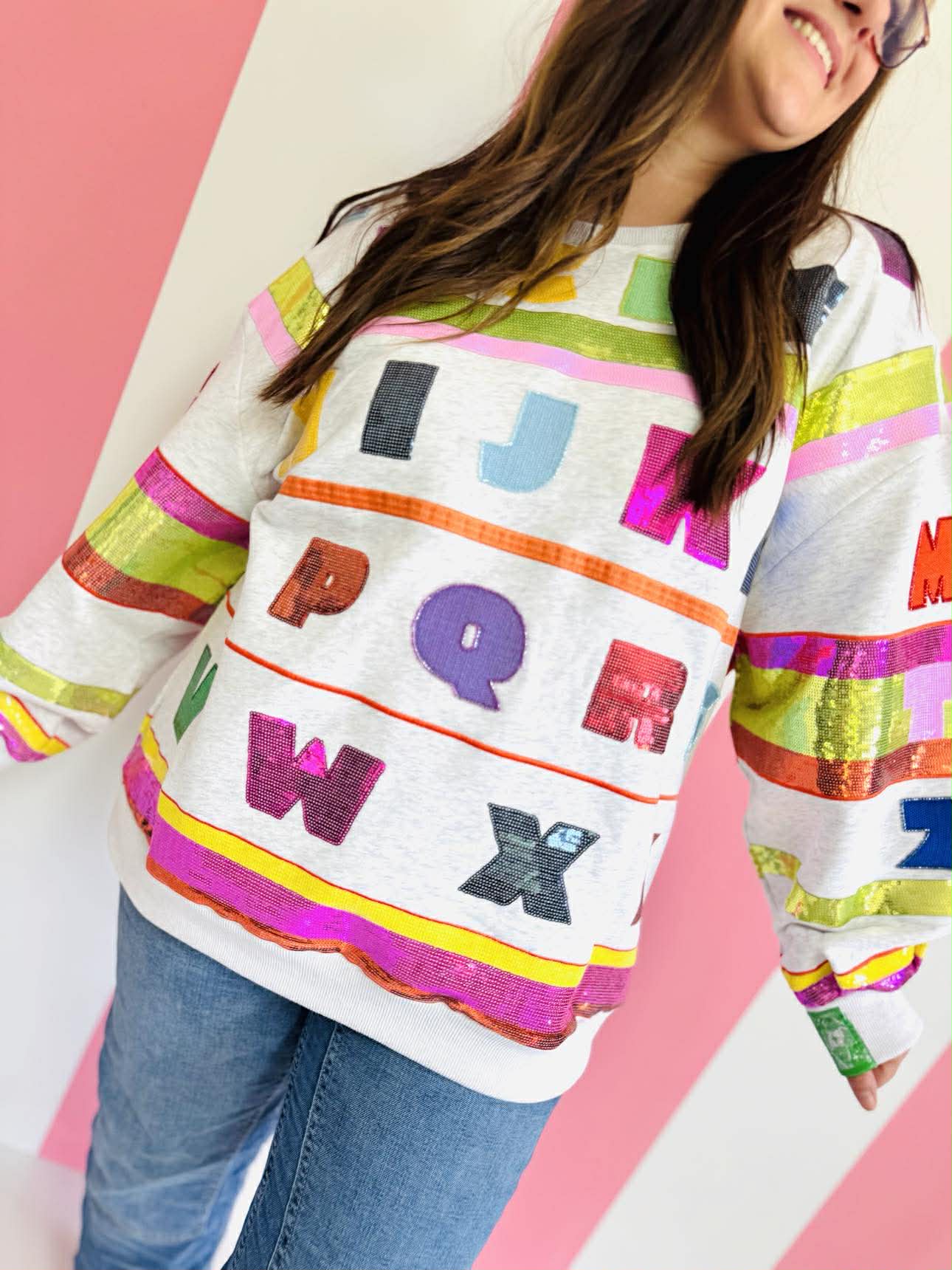 Queen Of Sparkles Grey Multi ABC's Sweatshir