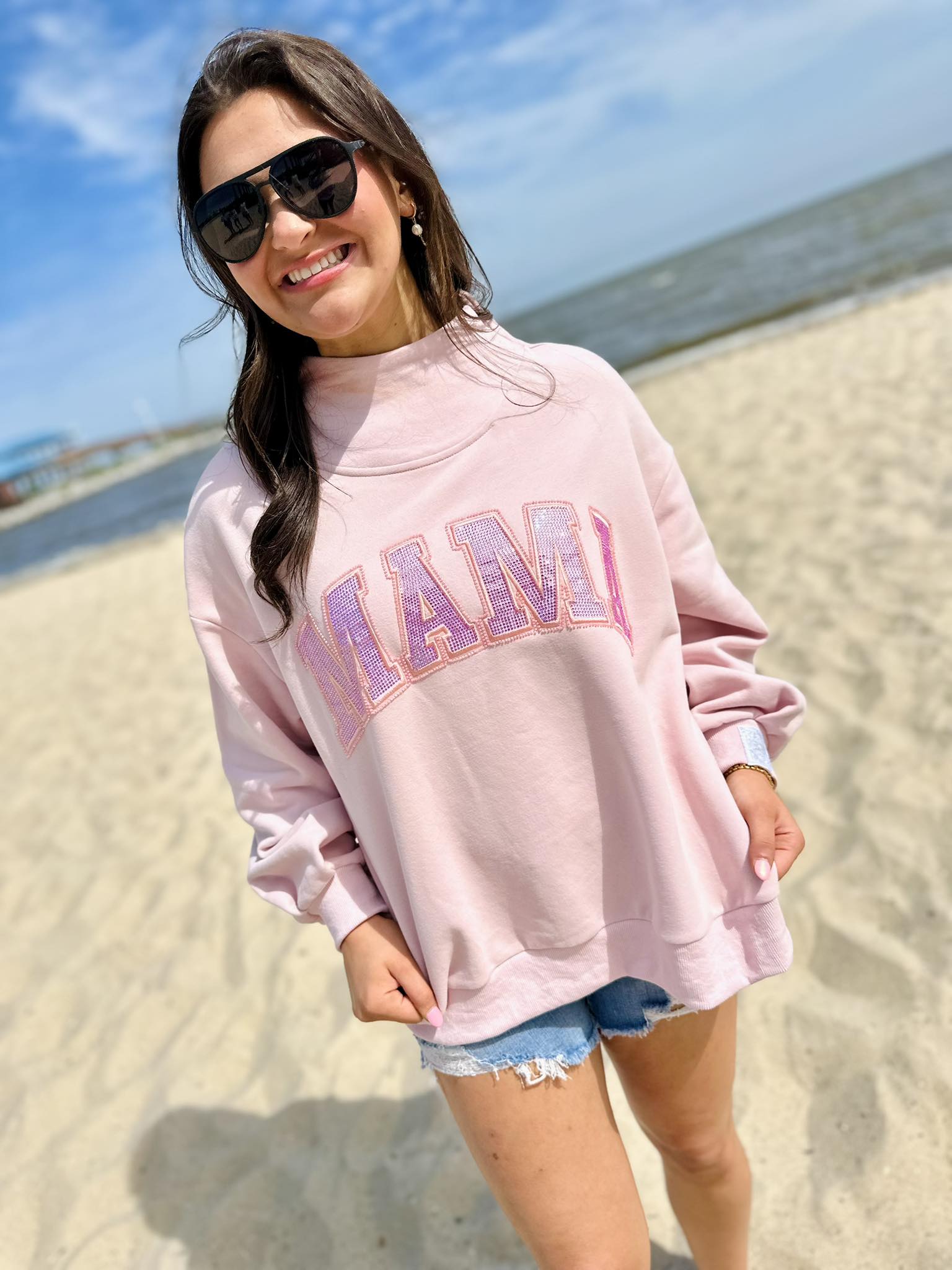 Queen Of Sparkles Light Pink 'Mama' Mock Neck Sweatshirt