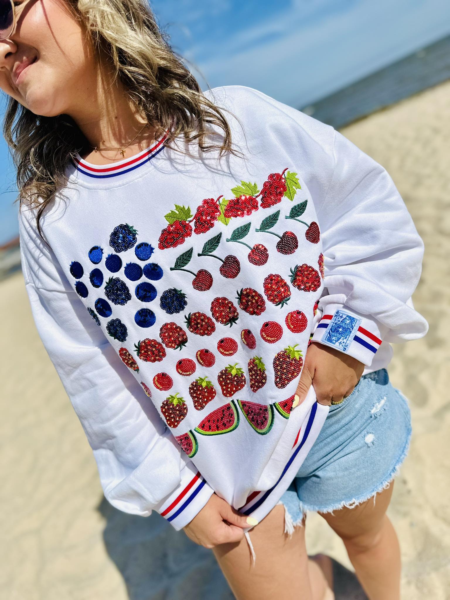 Queen Of Sparkles White Fruit USA Flag Sweatshirt