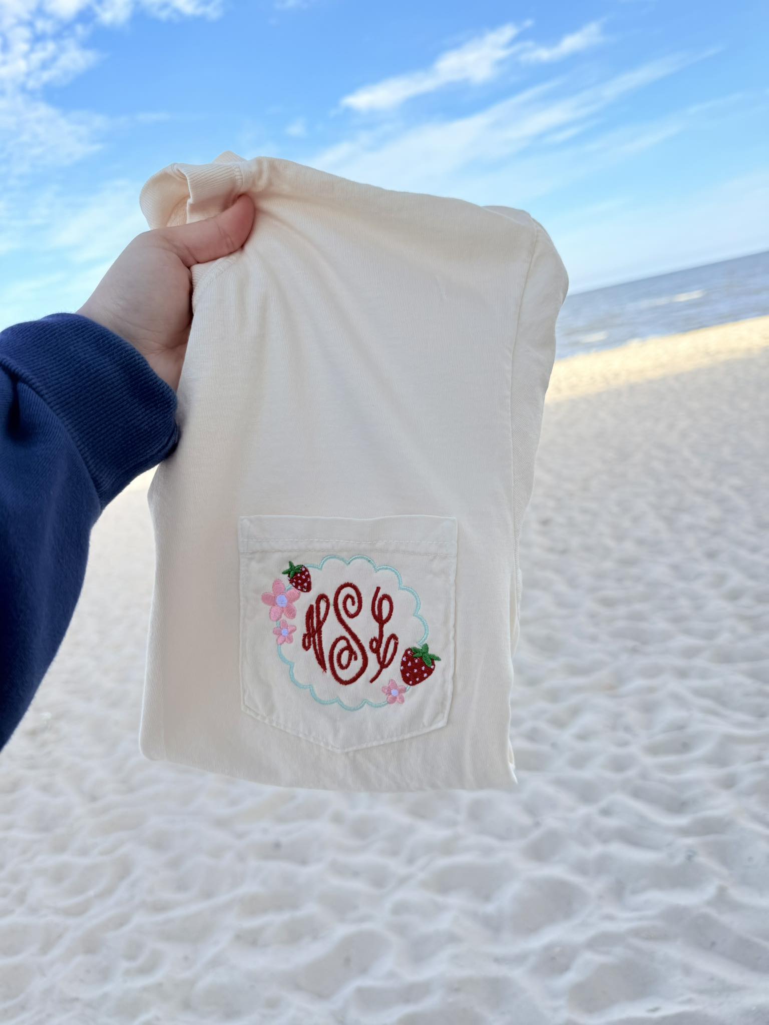 Custom Strawberry Pocket Ivory Graphic Tee