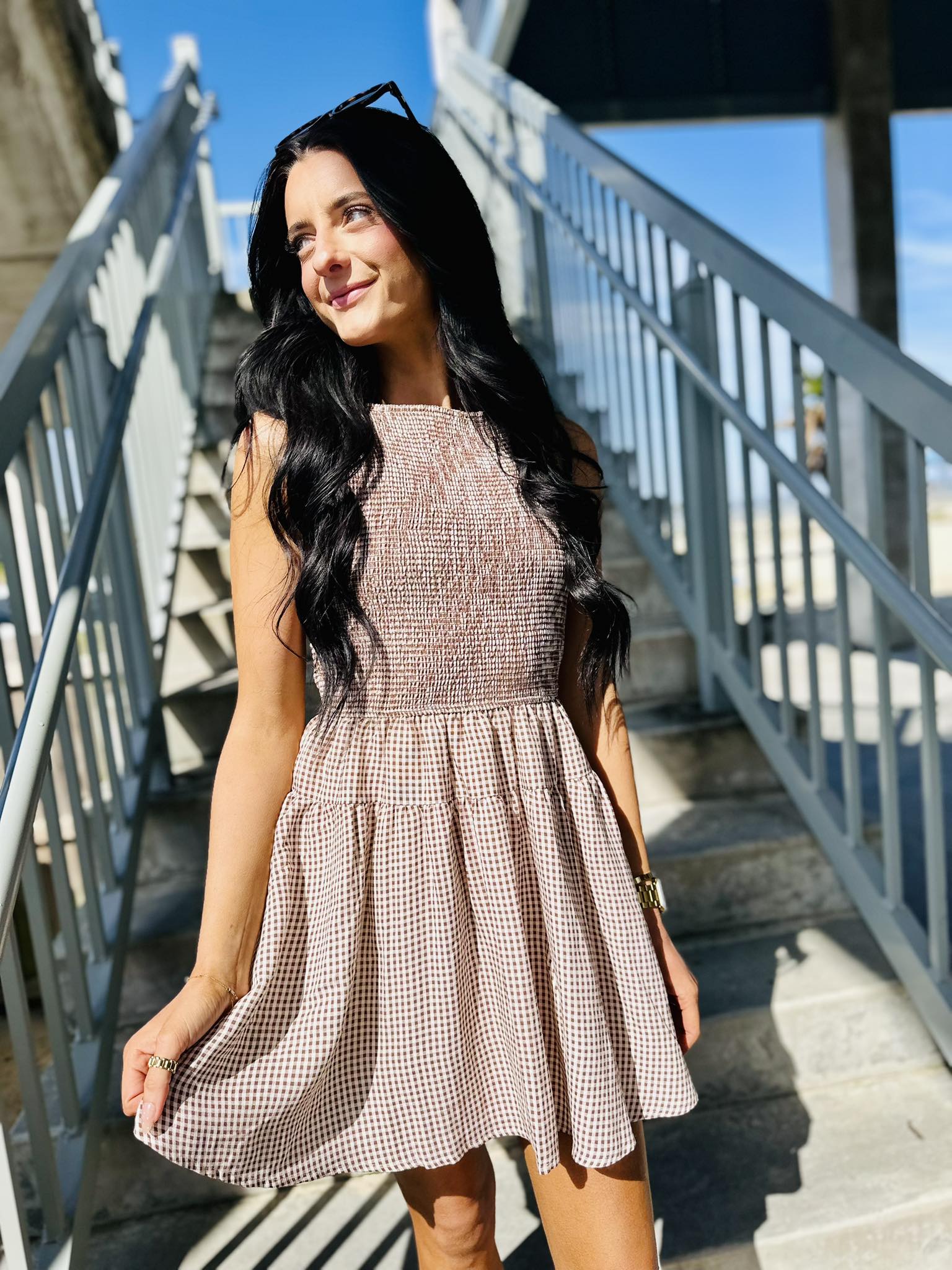 Gingham Smocked Mini Dress