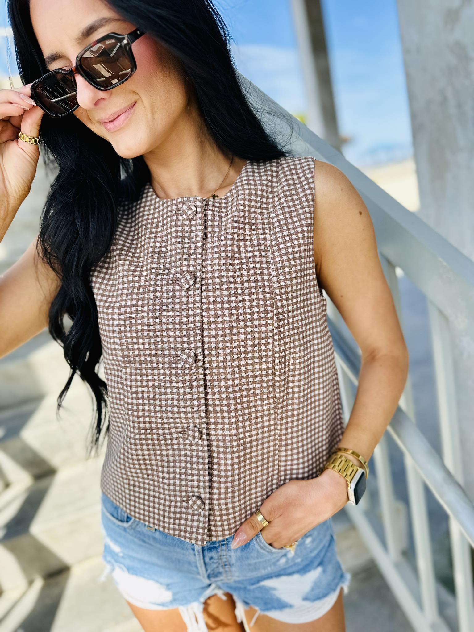 Gingham Button Down Tank