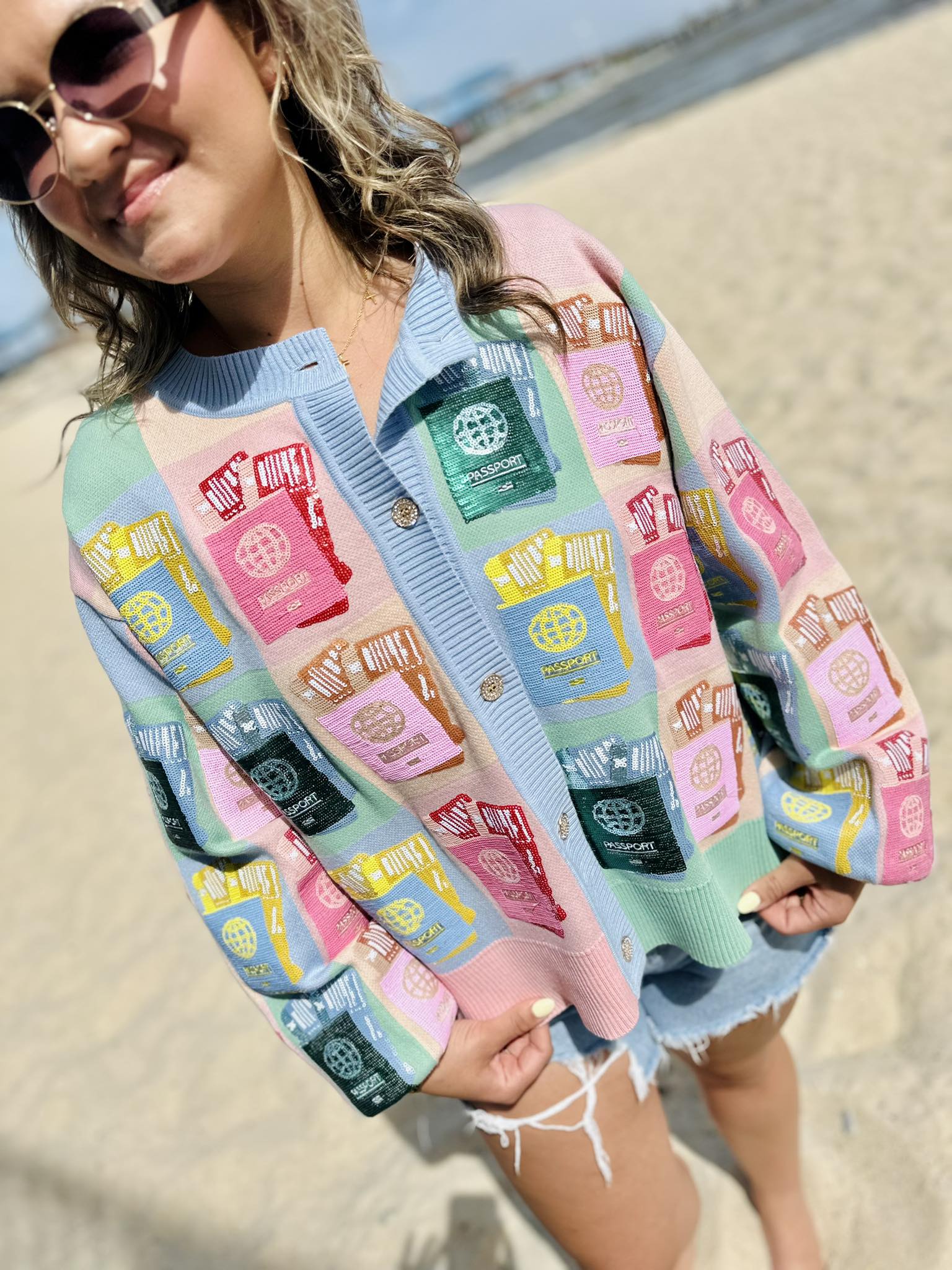 Queen Of Sparkles Multi Colorblock Passport Button Up Cardigan