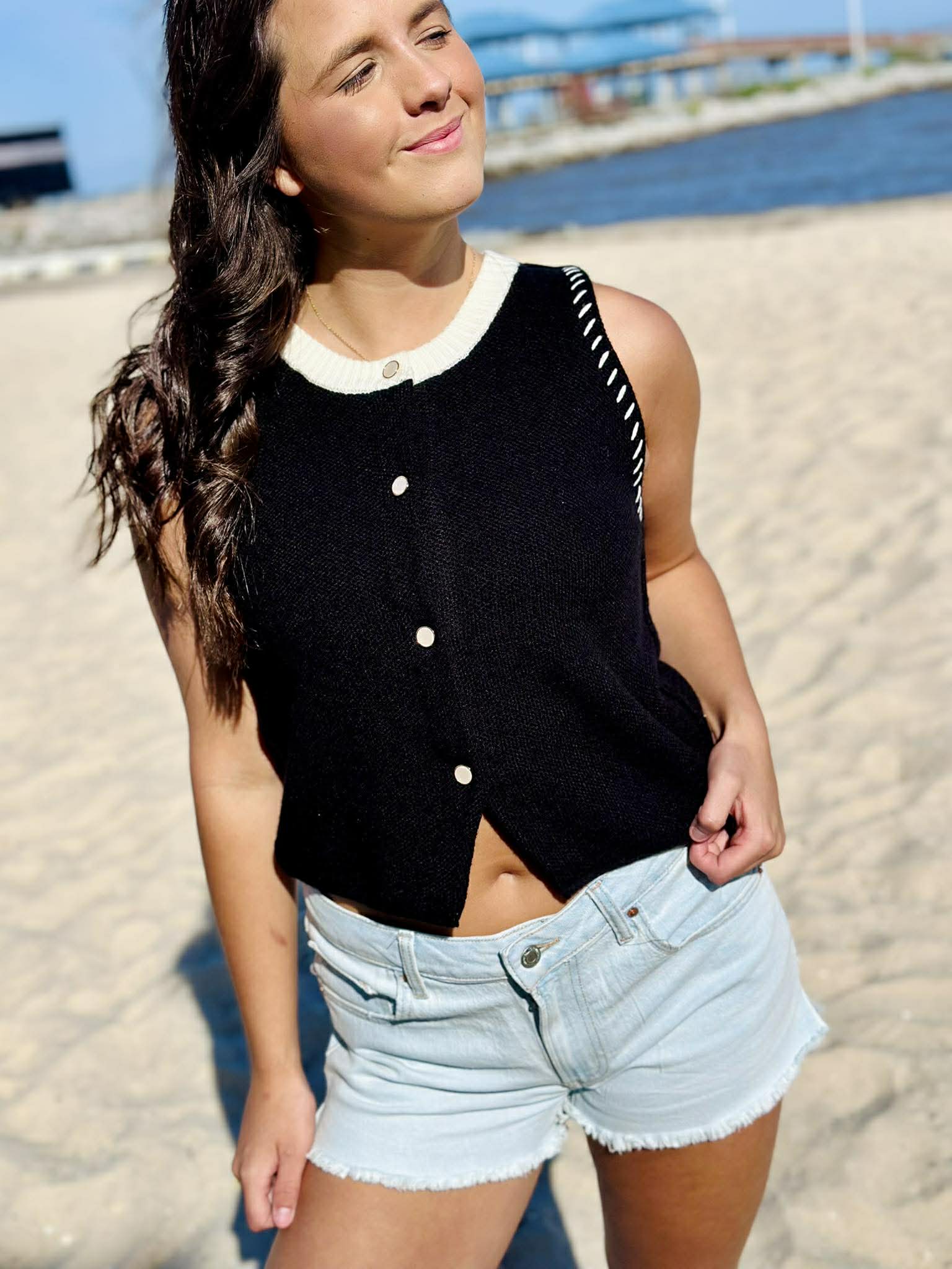 Sleeveless Button-Up Cardigan Vest
